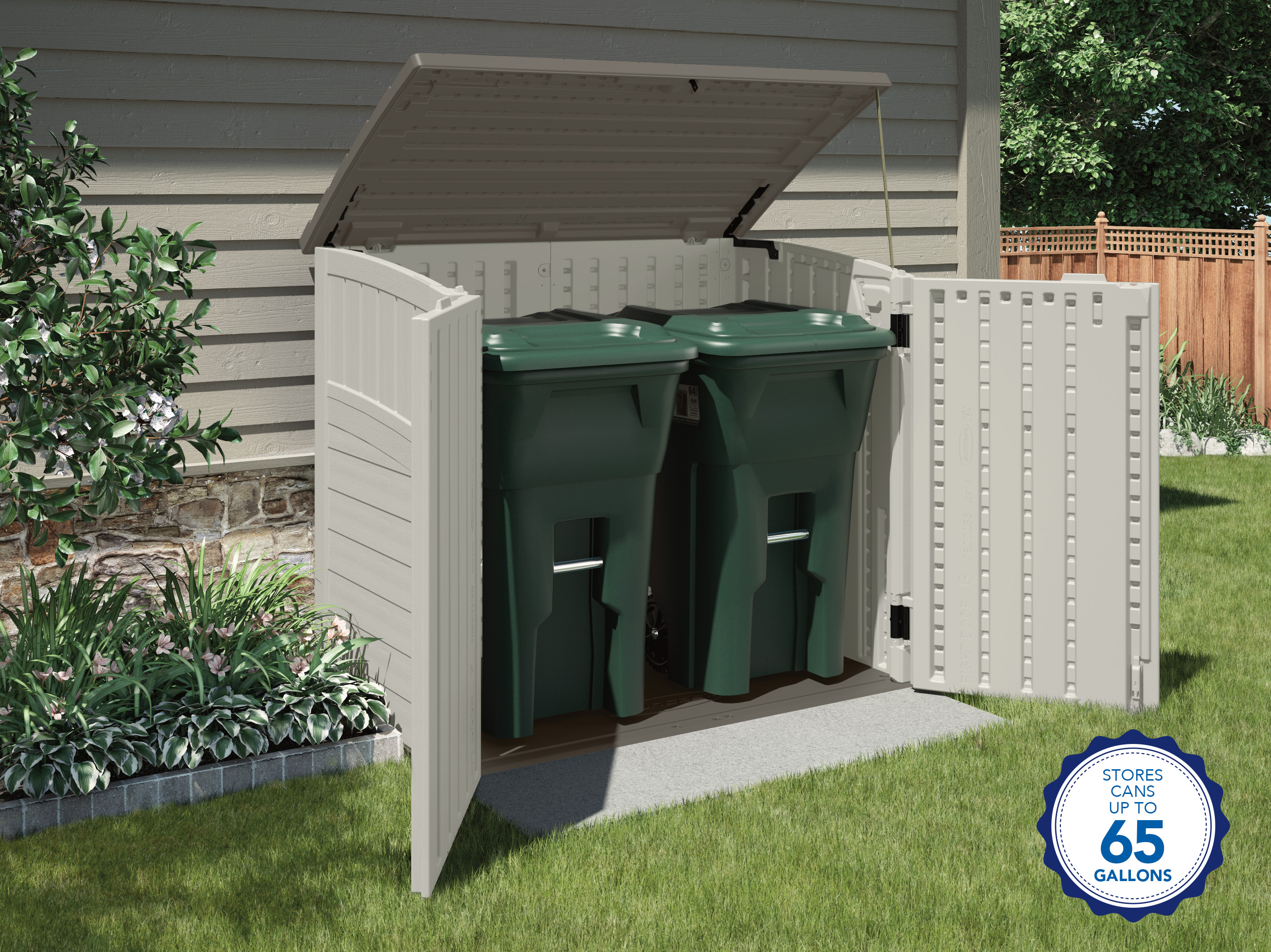 Outdoor Garbage Bin Shed for 2 Trash Cans Steel Frame for Garbage Storage