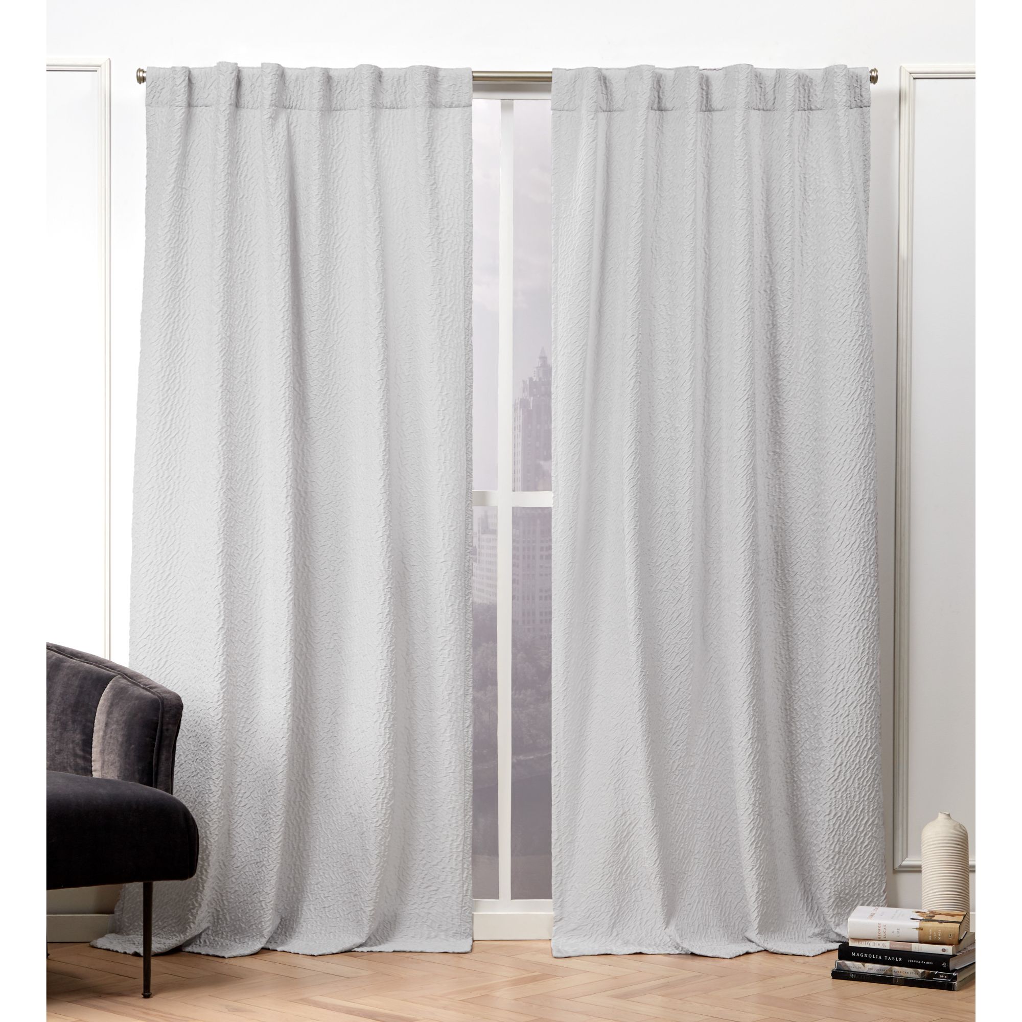 Nicole Miller EN7023-03 2-84H 84-Inches Dove grey Abstract Light filtering Back tab Curtain panel pair