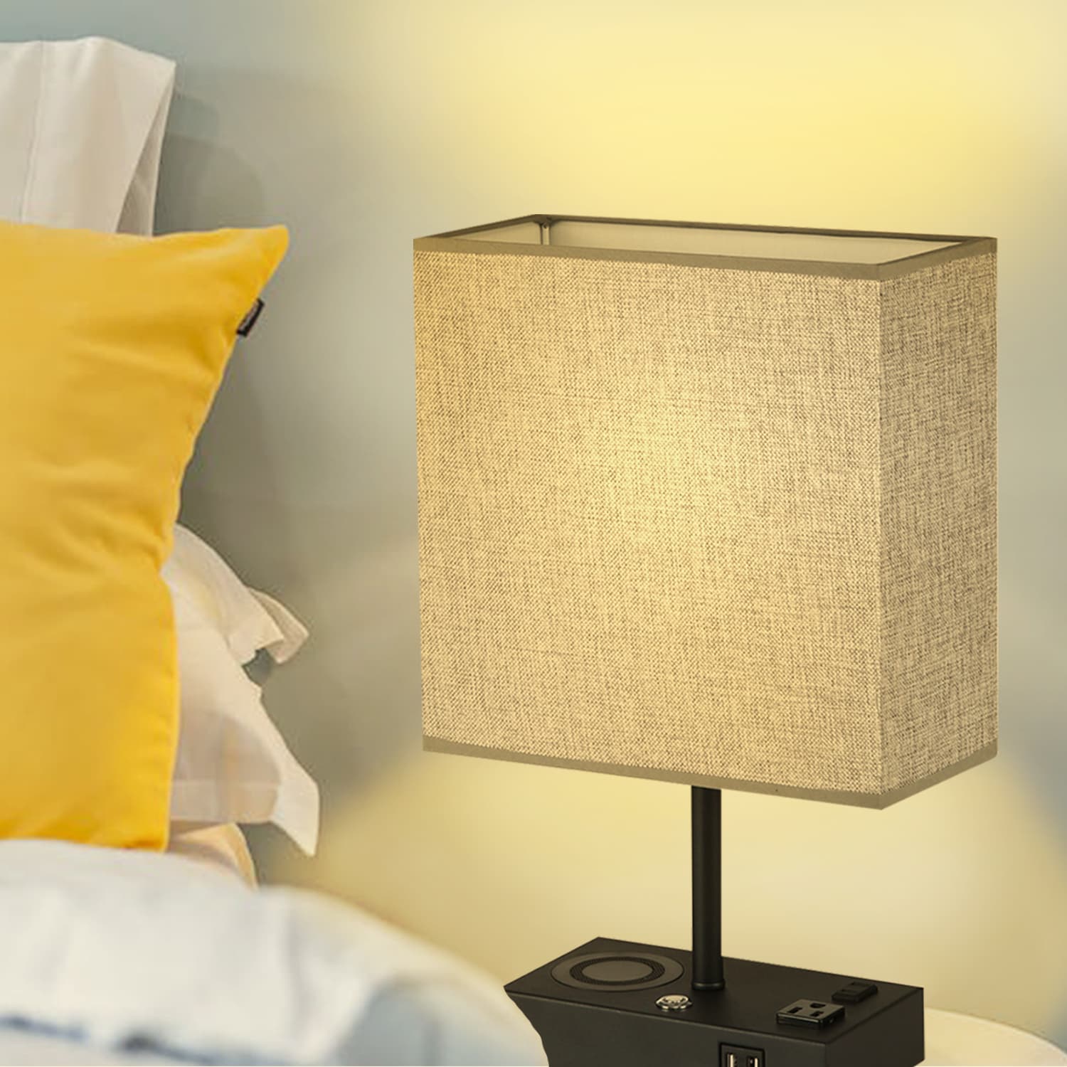 17 in. Black Wireless Charging Table Lamp with USB Port