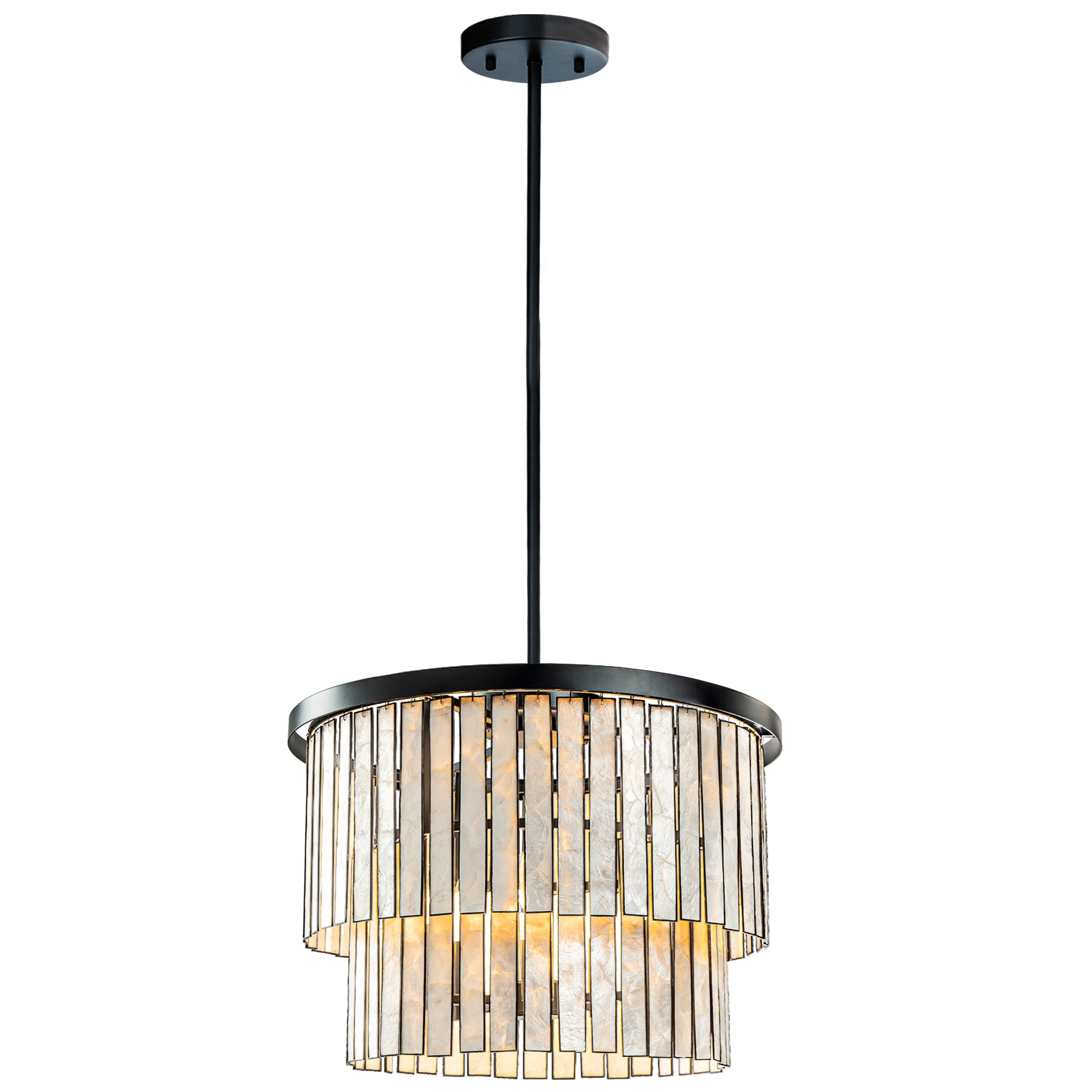 88'' Matte Black Capiz Shell 5-Light Coastal Chandelier