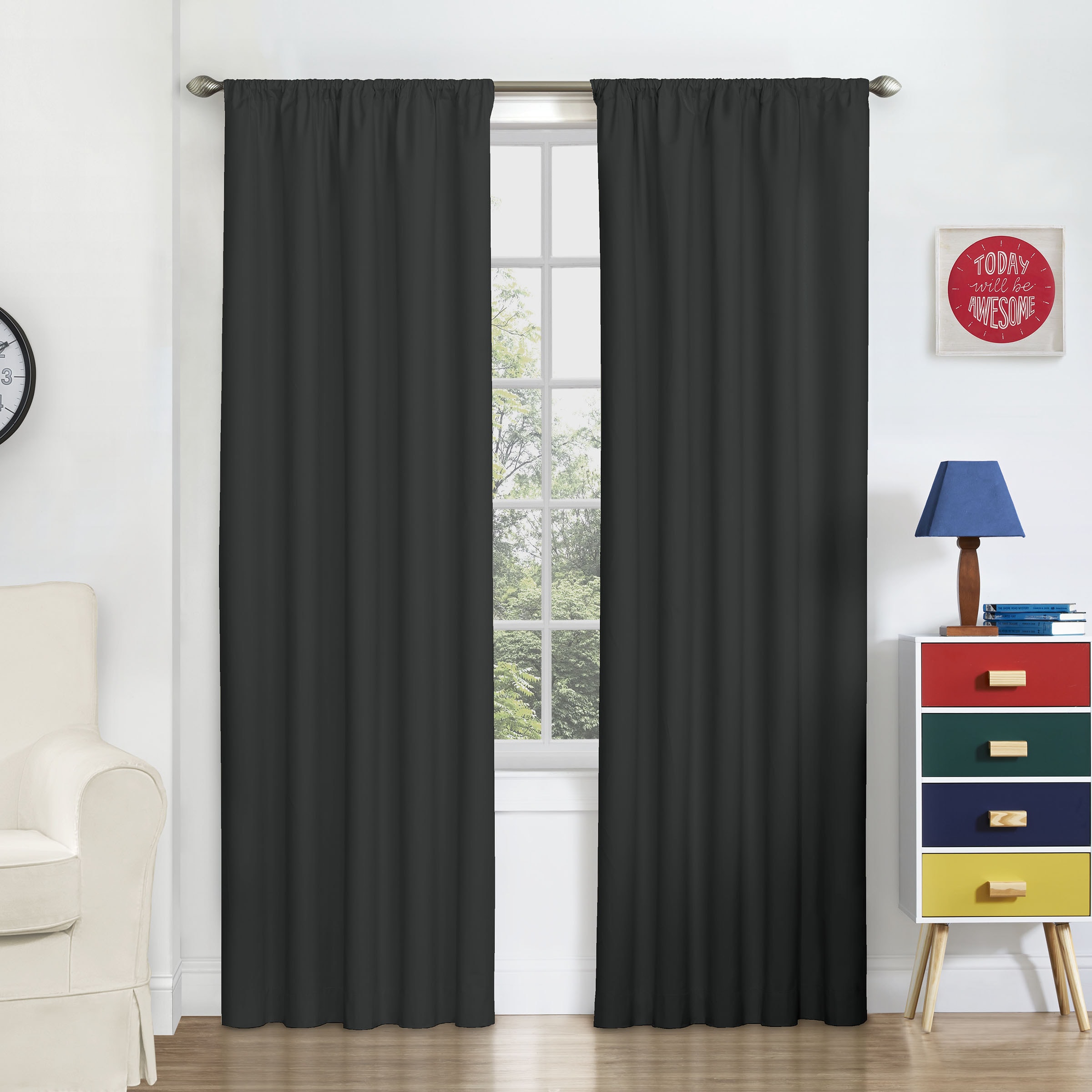 Eclipse 14958042X063BLK 63-Inches Black Blackout Thermal lined Rod pocket Single curtain panel