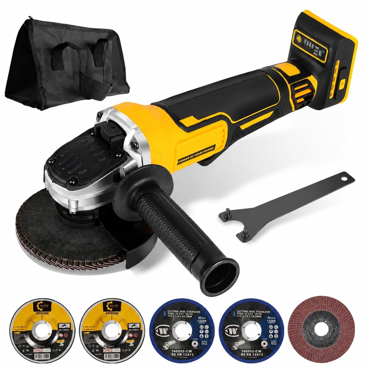 SenQWFa Cordless Angle Grinder 4-1/2 inch Compatible with DeWalt 20V power cell 10000 RPM Brushless Motor with 4 Variable Speeds and 5 Blades #LDC0813Q156