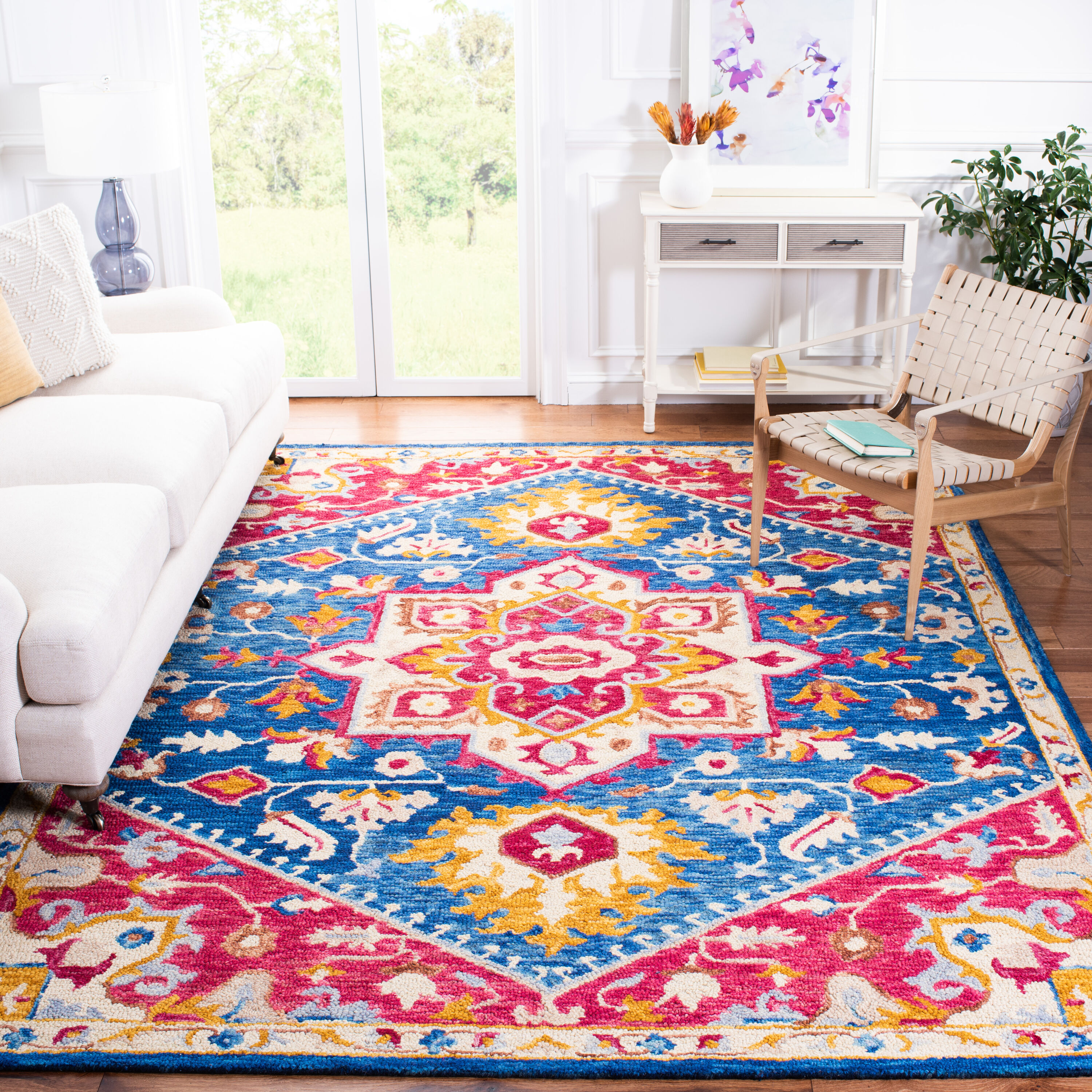  Aspen 513 Navy/Fuchsia Traditional 8ft x 10ft Large Rectangle Rug