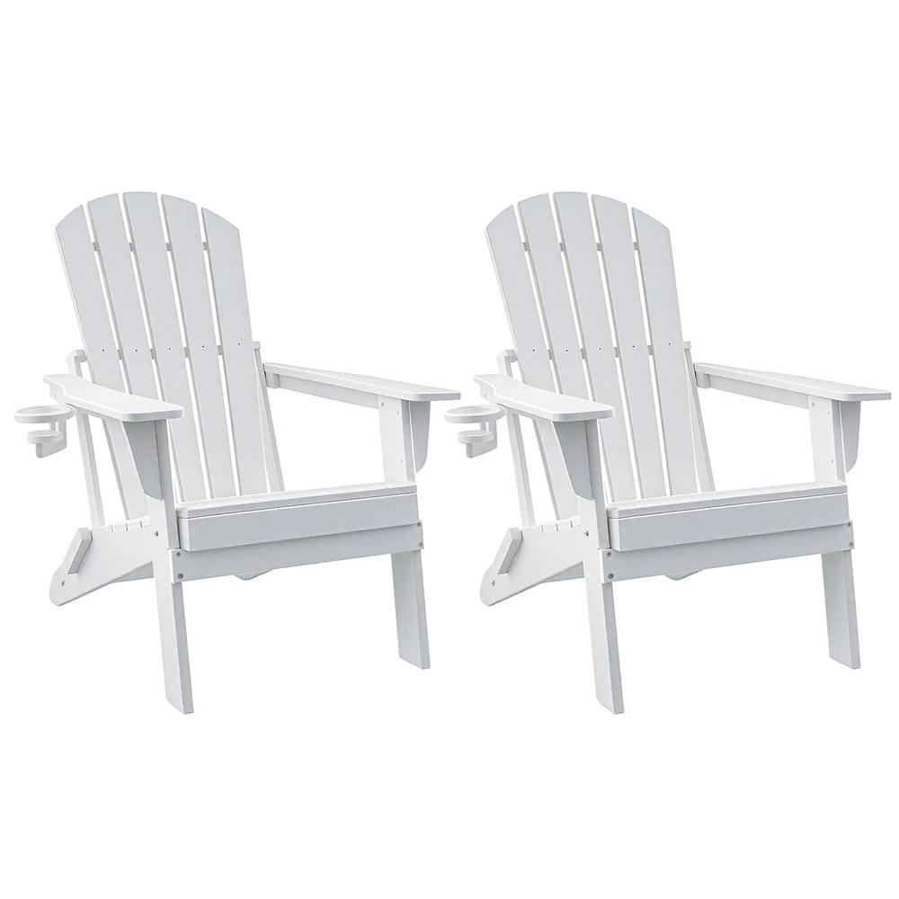 Upland YYFAC-WT2 Adirondack Chair Set of 2 White HDPE Frame Stationary Adirondack Chair with White Solid Seat