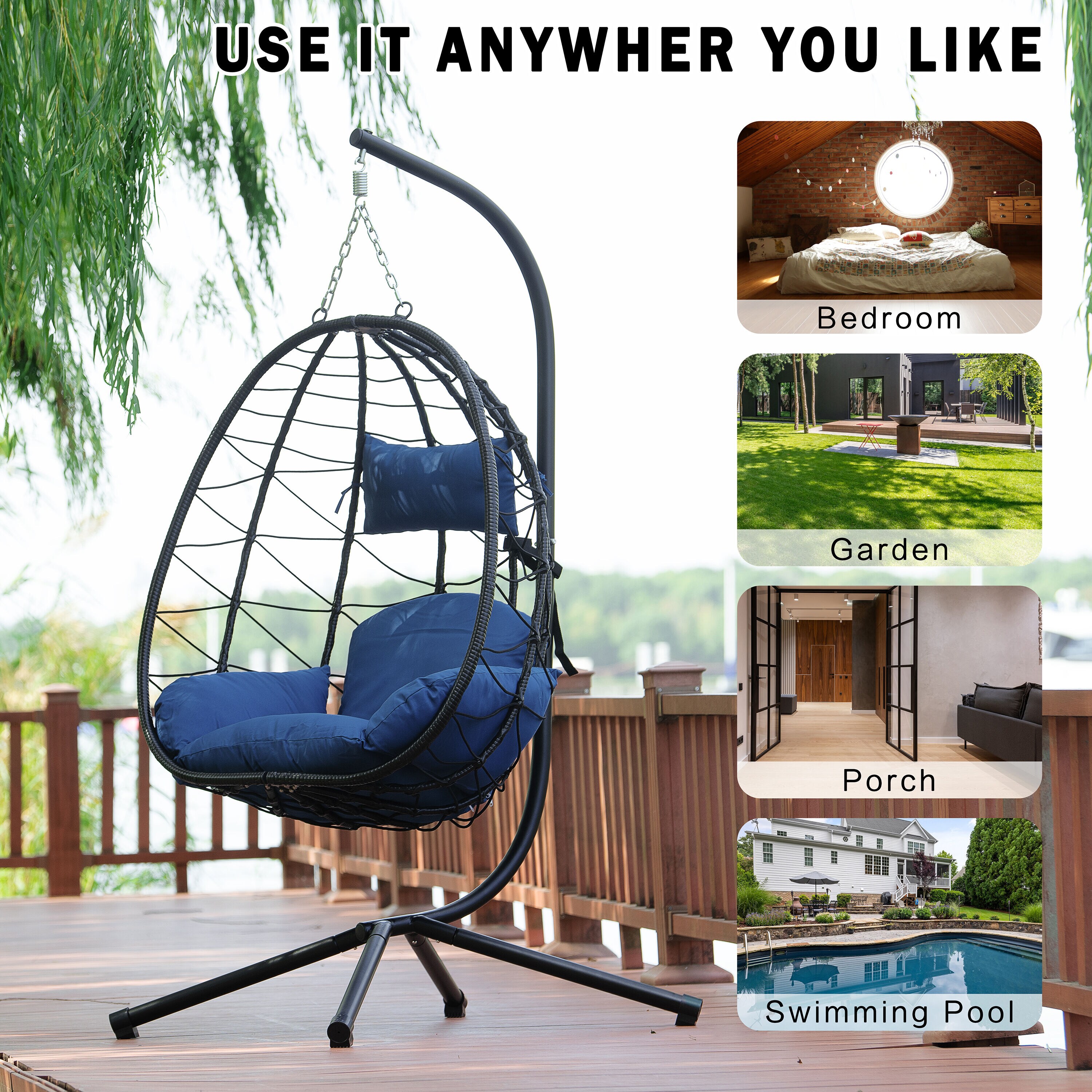 Mondawe Navy Blue Fabric Hammock Chair with Stand in the Hammocks ...