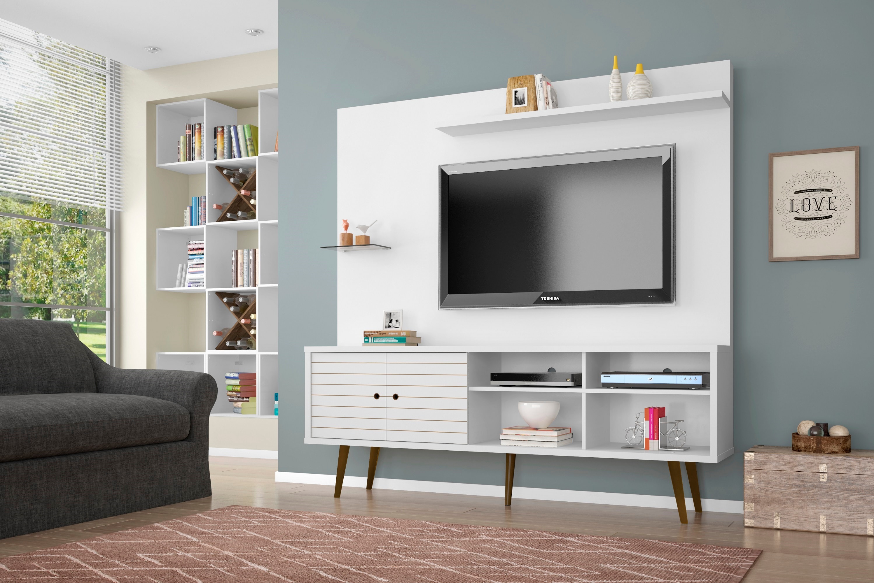 Manhattan Comfort 214BMC6 Liberty Modern/Contemporary White TV stand Integrated TV Mount ( Accommodates TVs up to 55-in )