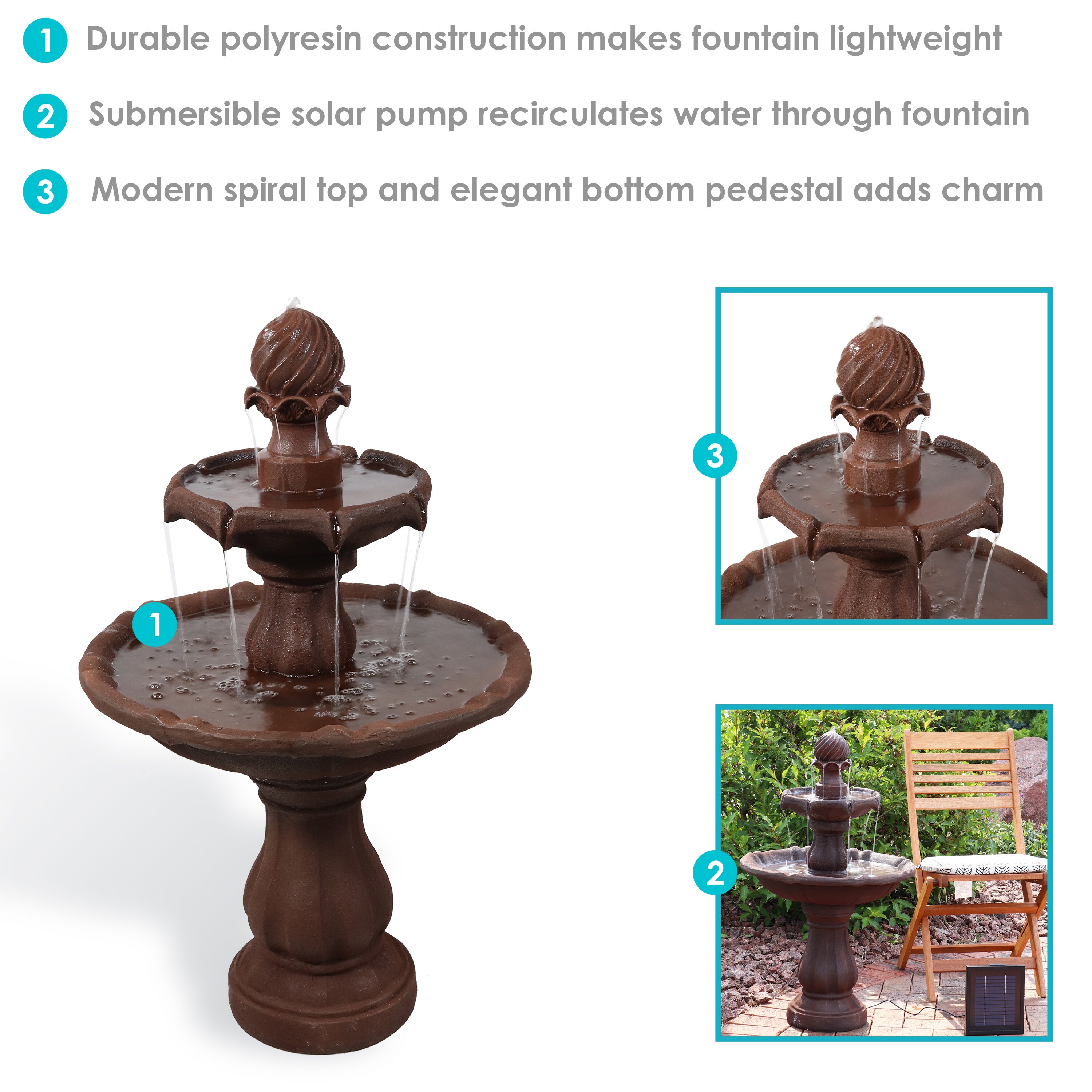 Sunnydaze Decor 35-in H Resin Solar Tiered Outdoor Fountain Pump ...