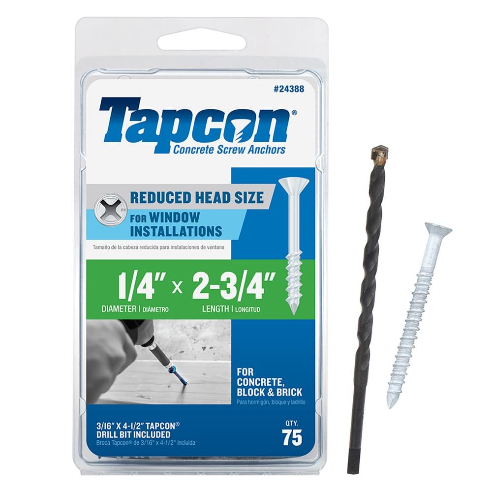 TAPCON Concrete Screw/Anchor 3/16" x 1-3/4" Hex Washer Head 100-Pack  w/Bit 