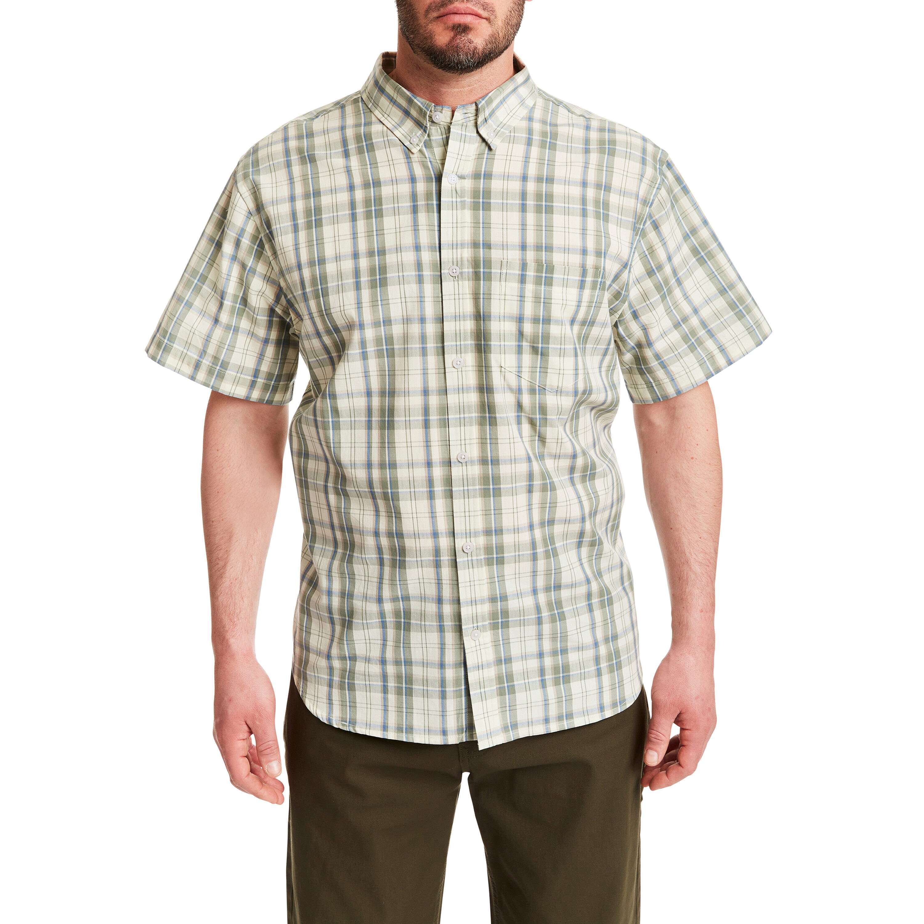 Smith's Workwear Men's Woven Short Sleeve Checked Button-down Shirt  (Medium) in the Tops & Shirts department at