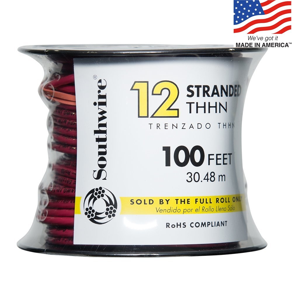 Southwire 100-ft 12-AWG Stranded Red Copper THHN Wire By-the-roll in ...