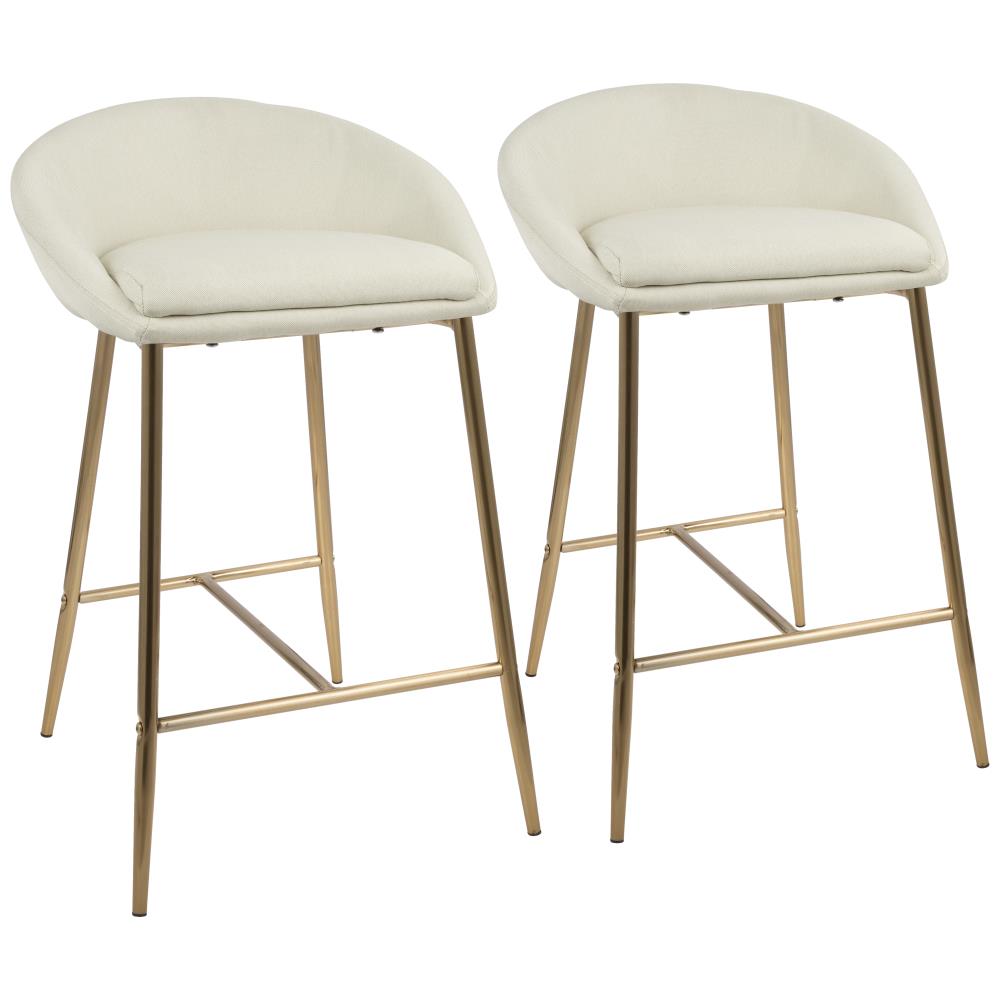 LumiSource B26-MATSE AUCR2 Matisse Set of 2 Gold, Cream Fabric 31.25-in H Counter height Upholstered Metal Bar Stool
