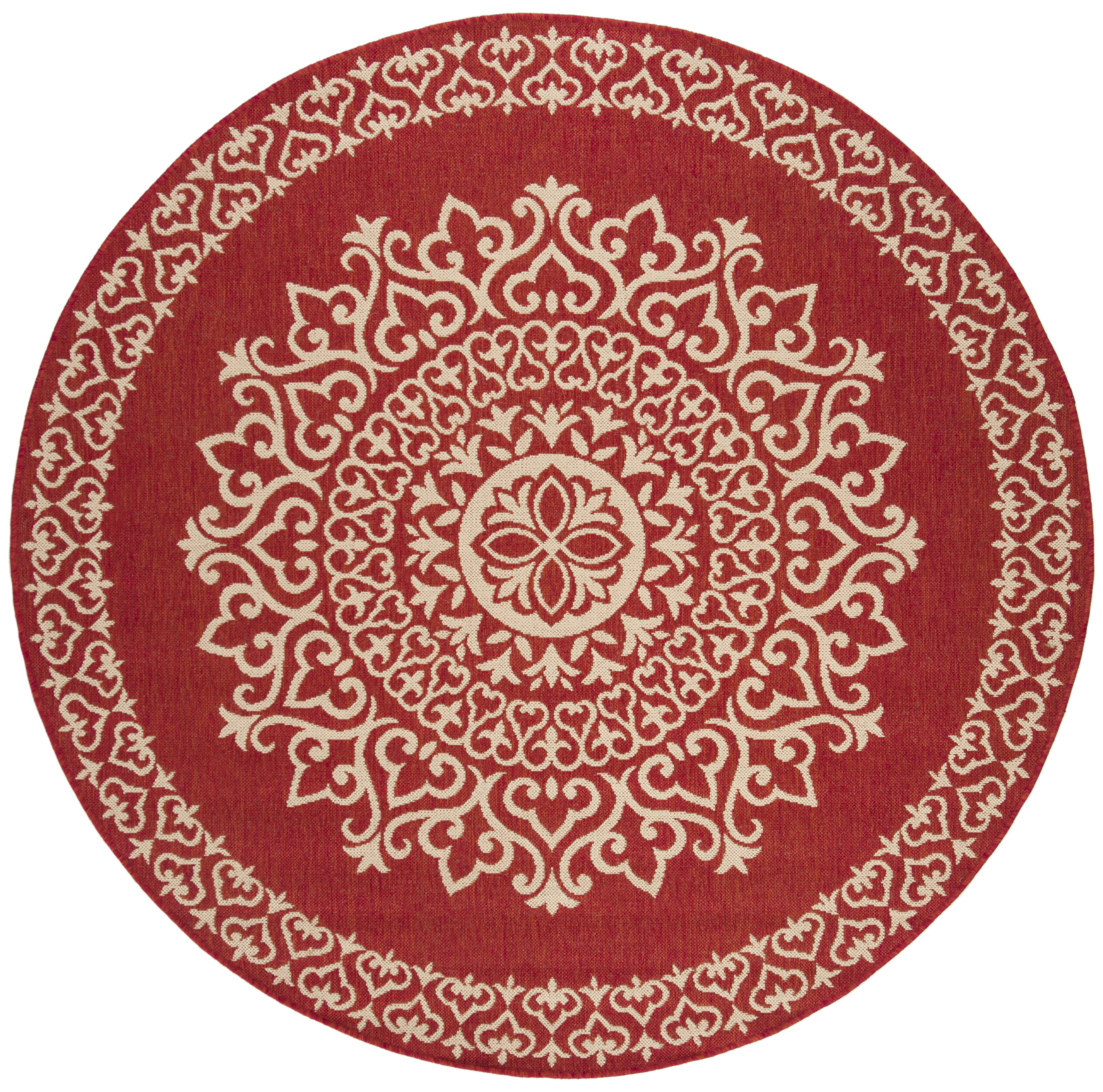 Safavieh BHS183Q-6R Beach House Adelle 7 x 7 (ft) Loomed Polypropylene Red/Creme Round Indoor/Outdoor Medallion Bohemian/Eclectic Area rug