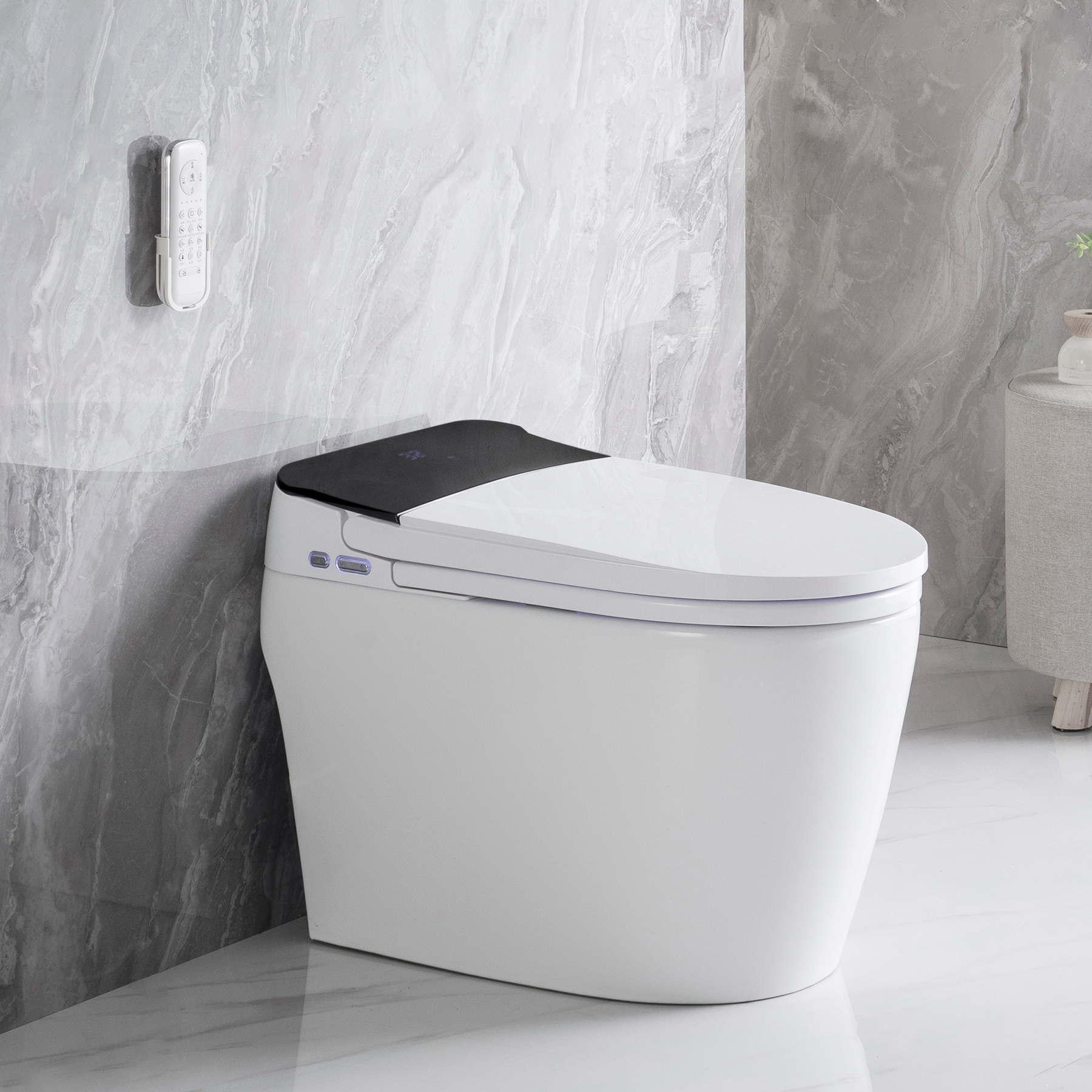 Mondawe MD-BT-99068 White Single Elongated Standard height Smart Soft Close 1-piece Bidet 12-in Rough-In 1.28 GPF