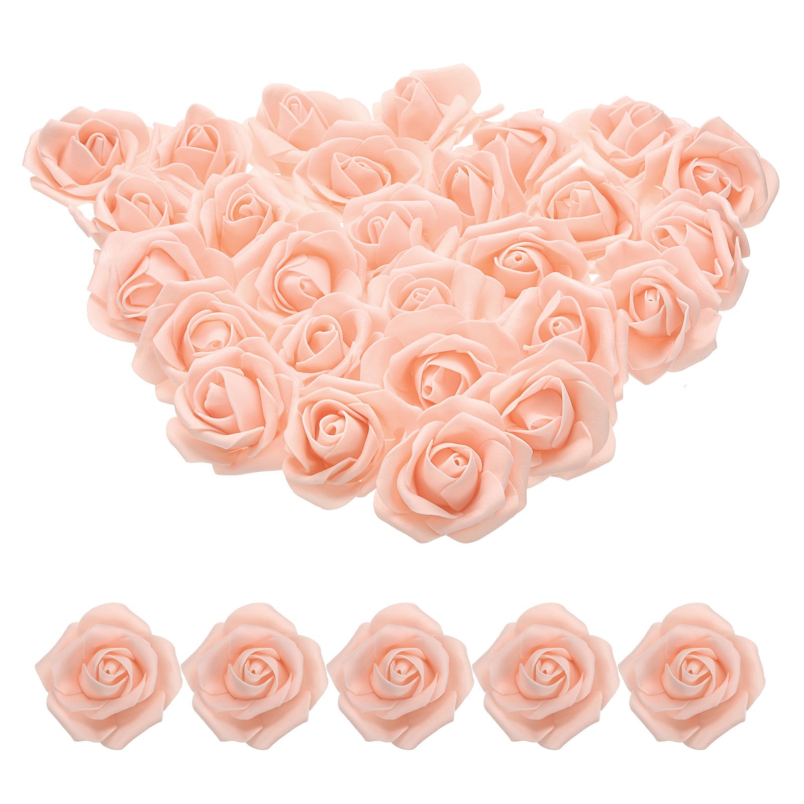 Unique Bargains 100pcs Foam Rose Heads 6-7 cm Artificial Bulk Stemless Foam Fake Roses Flowers for DIY Crafts Accessories Wedding Bouquets Home Parties Home Decorations Champagne