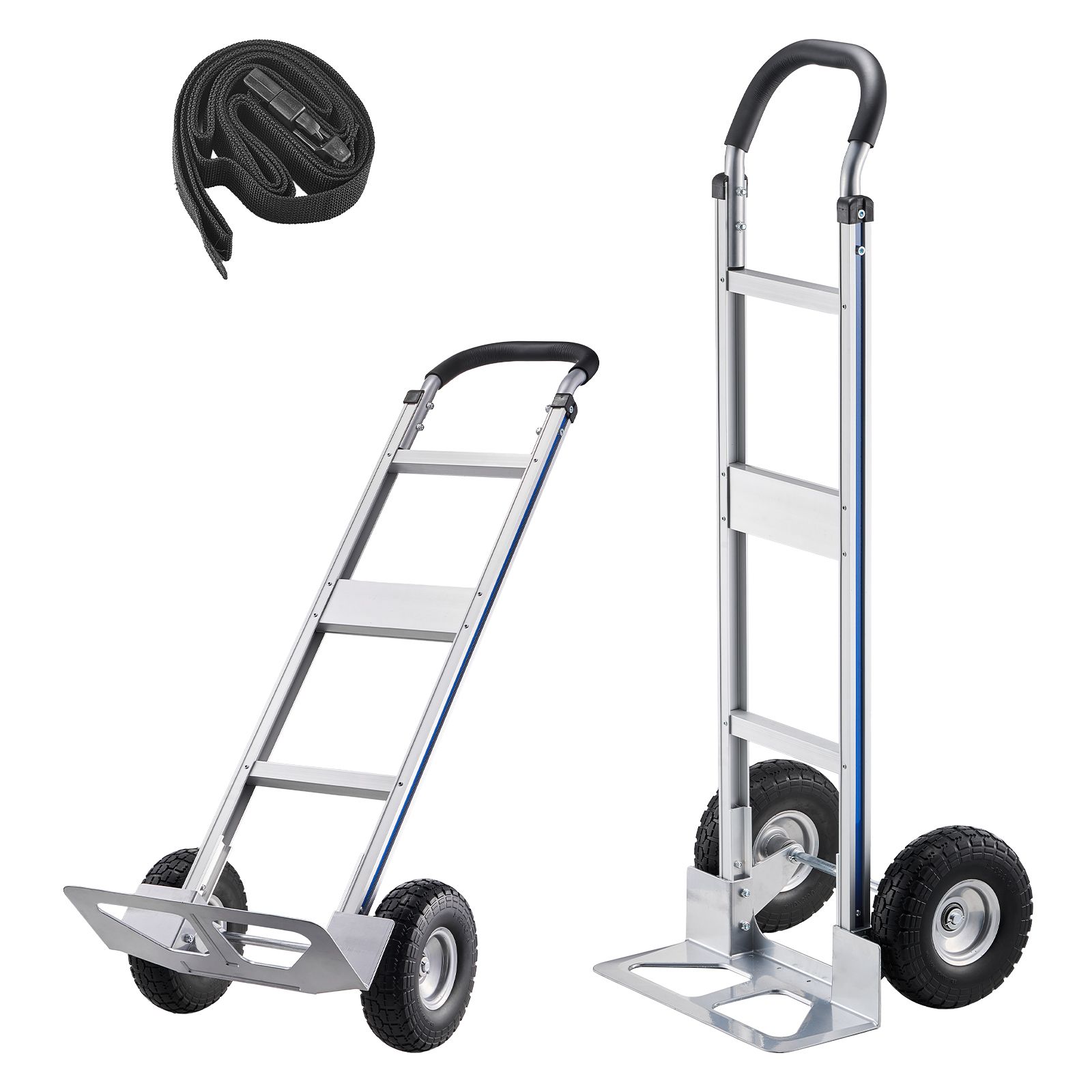 JUSHUA 500 lbs Heavy Duty Hand Truck Dolly with Non Slip Wheels Tie Down Strap and Aluminum Frame