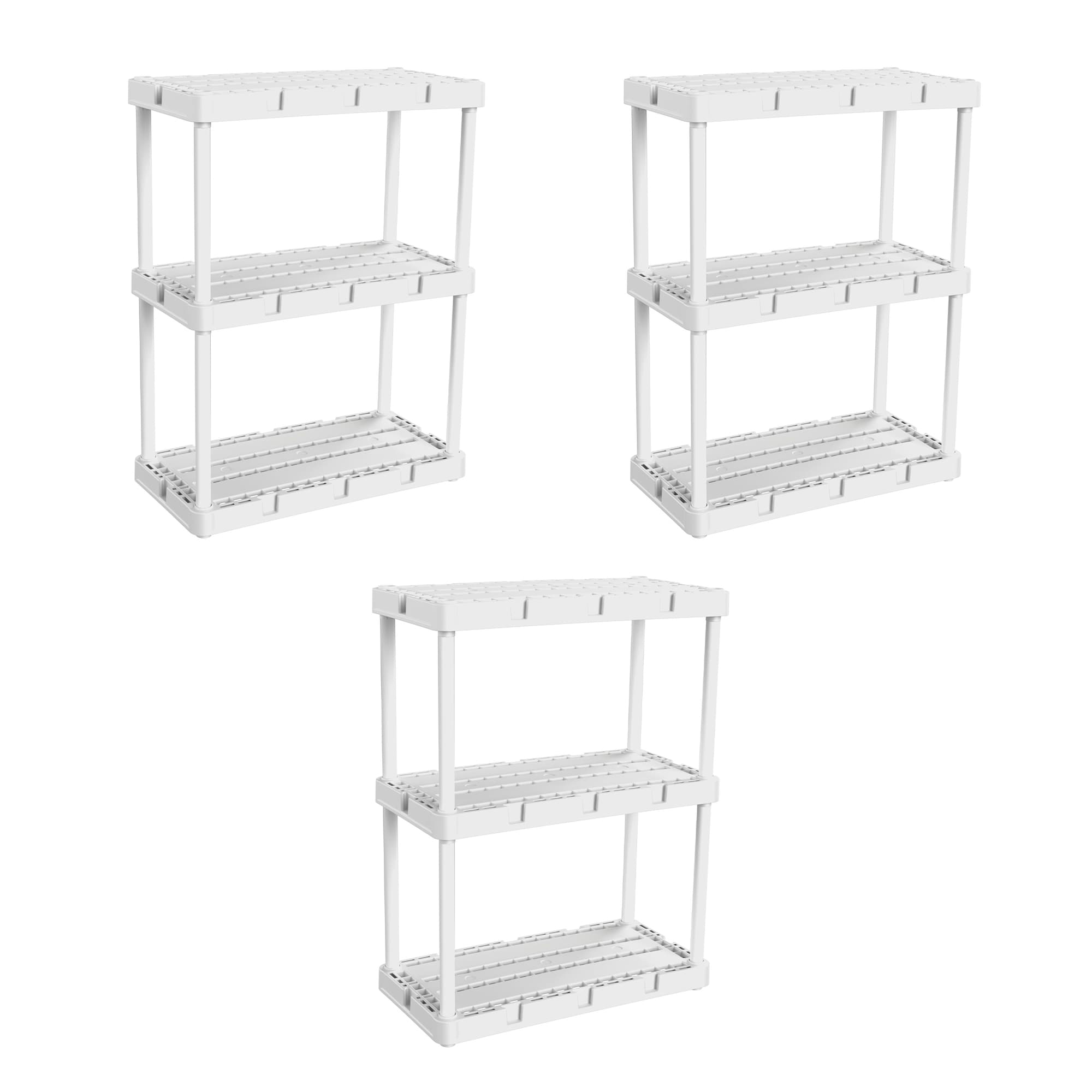 Gracious Living 289299 Plastic 3 -Tier Utility shelving unit ( 24-in W x 12-in D x 33-in H ) ( 3 -Pack ) , White , ( 55-lb lbs. Capacity Per Shelf )
