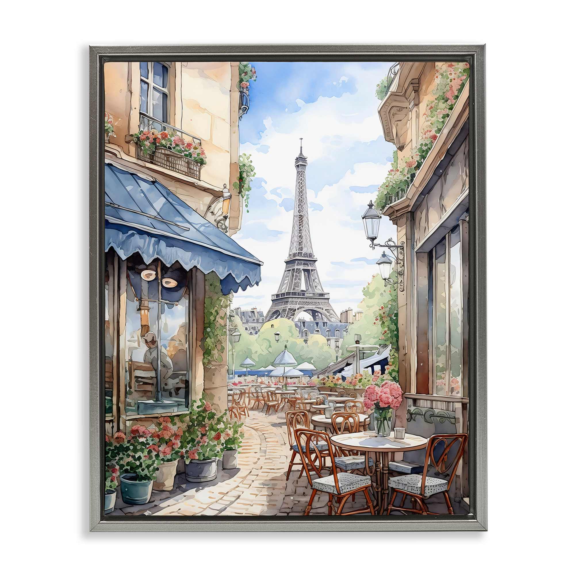 Stupell Industries BW-604-FFL-16X20 Eiffel Tower City View Gray Floating Frame Canvas Art 17 x 21