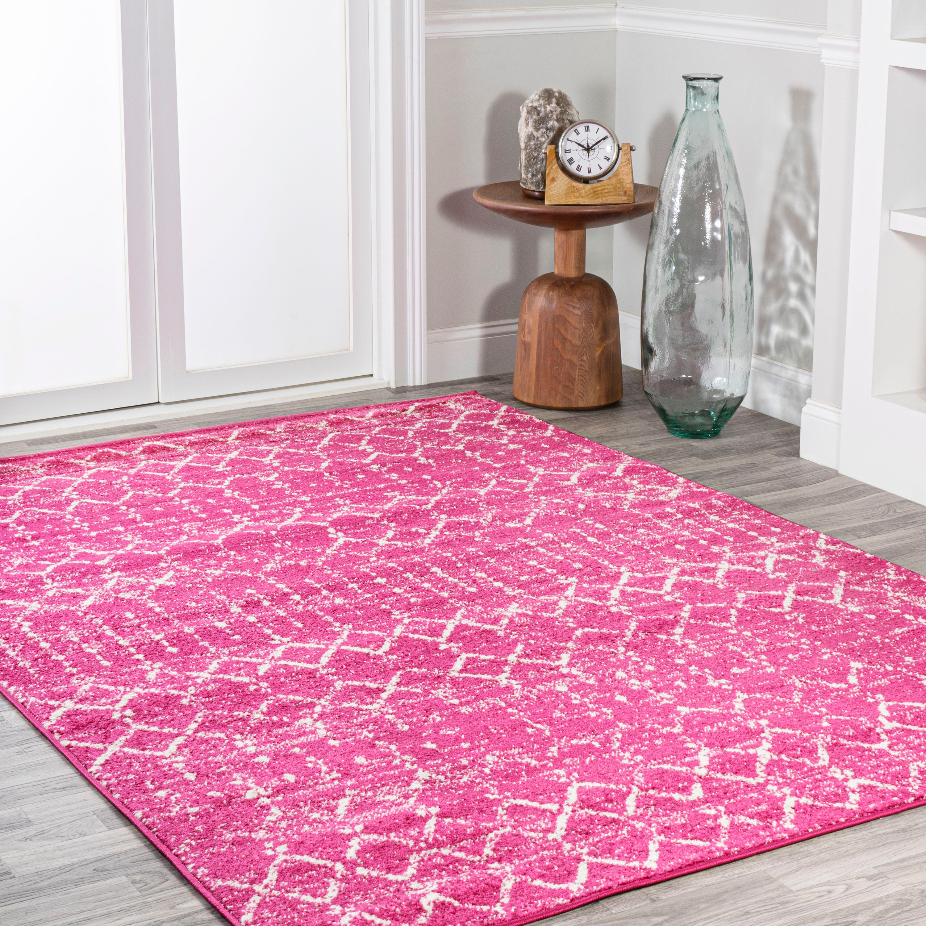 Fancy Moroccan Trellis Non-Slip Area Rug Rubber Backed - 3'4 x 5