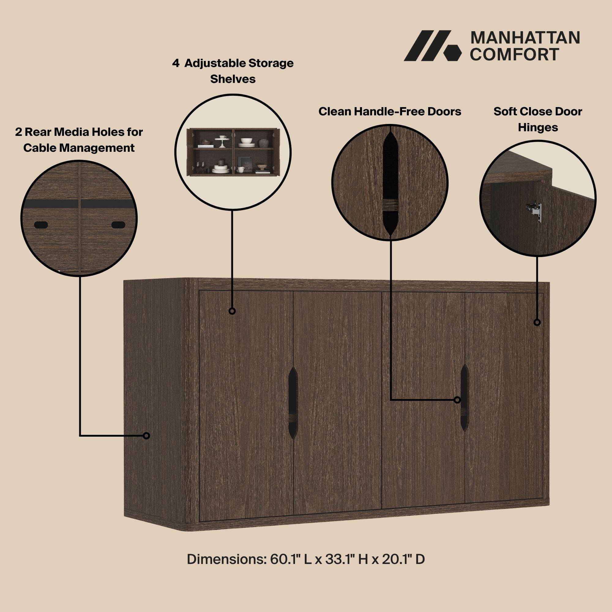 Manhattan Comfort SB009-BR Dining-Kitchen-Storarge - View #4