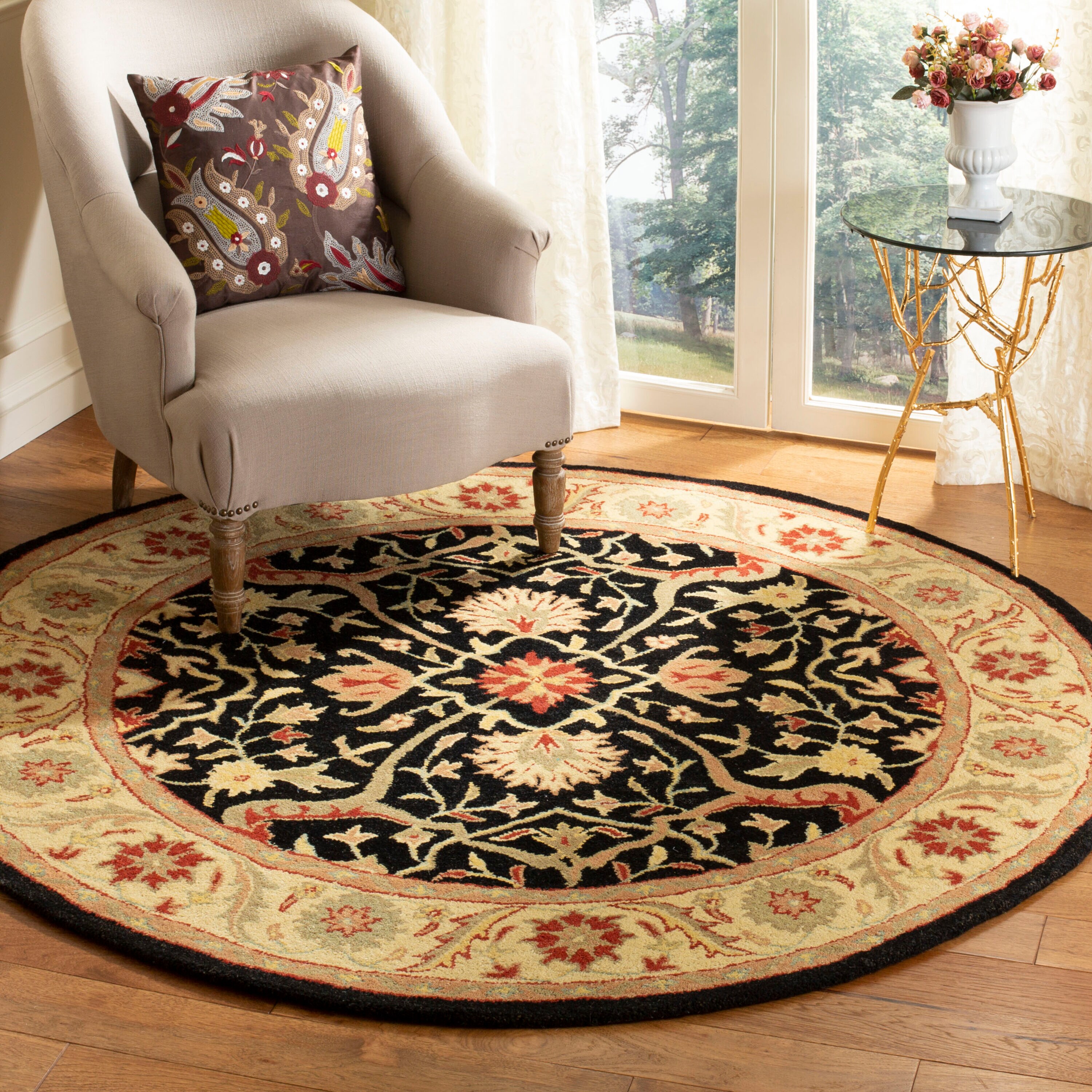  At14 Black Traditional 6ft x 6ft Round Rug
