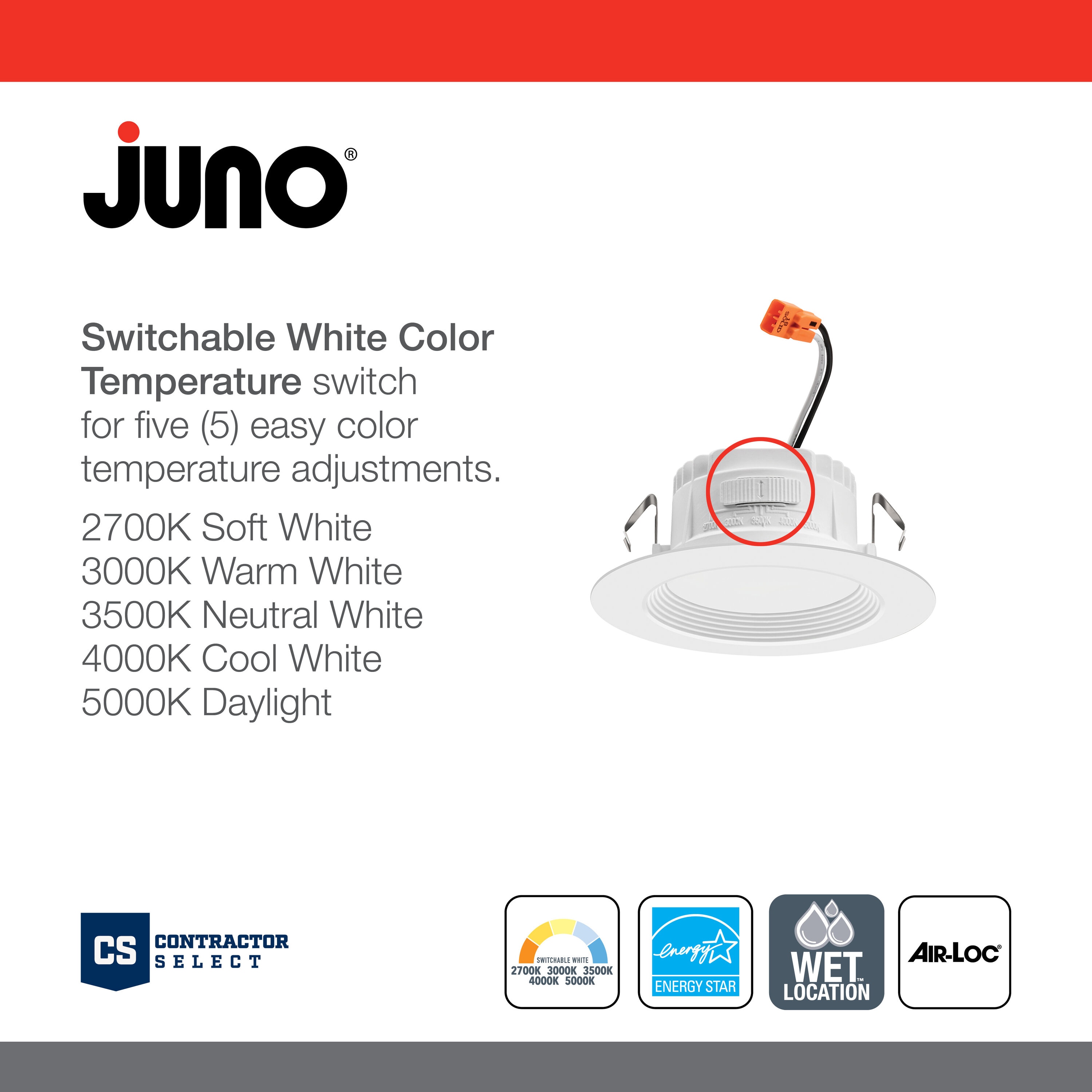 4'' White LED Retrofit Recessed Lighting Kit with Switchable Color Temperature
