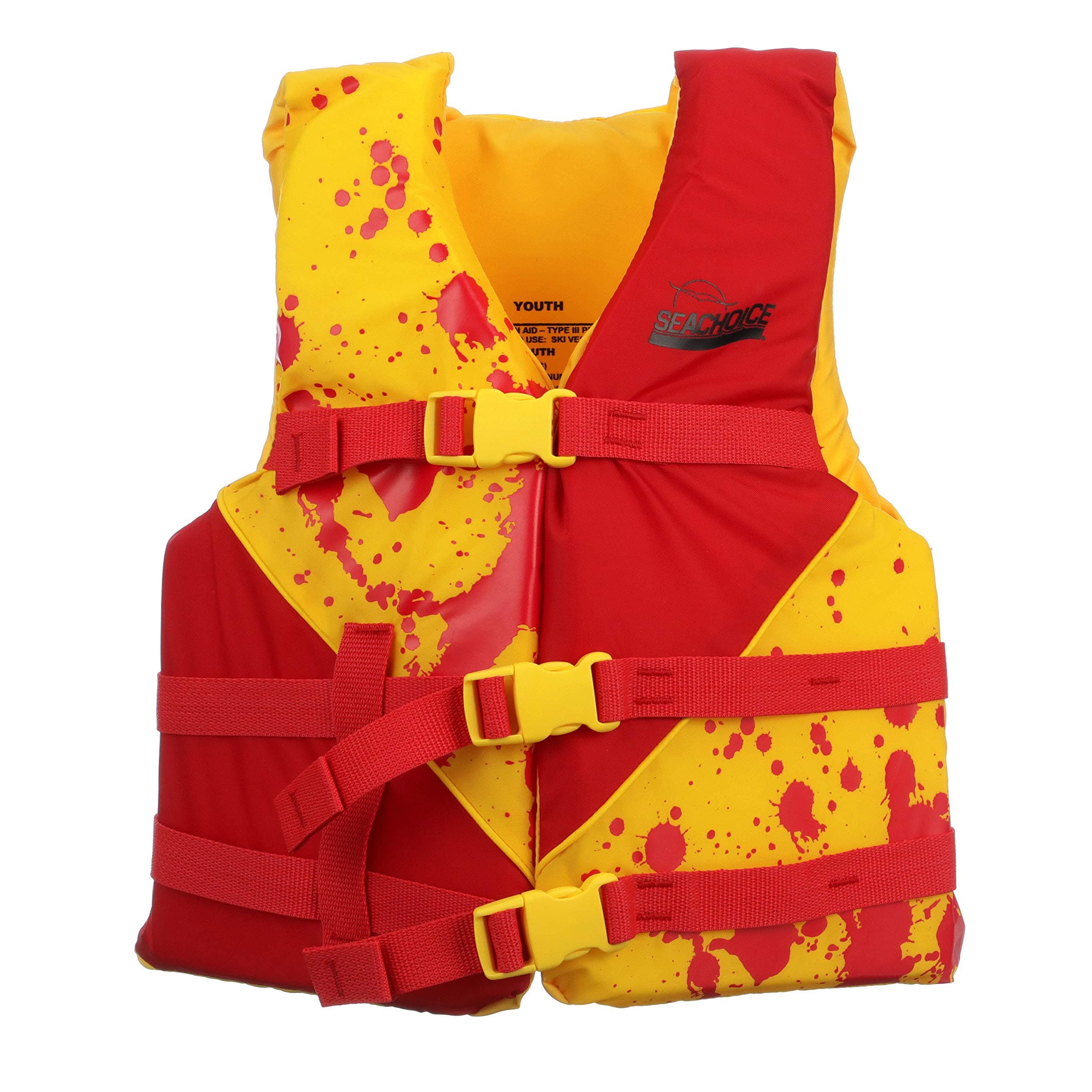 Seachoice  Level 70 Youth Life Jacket USCG Type III Deluxe Adjustable Vest Bright Yellow/Red 55-88 lbs