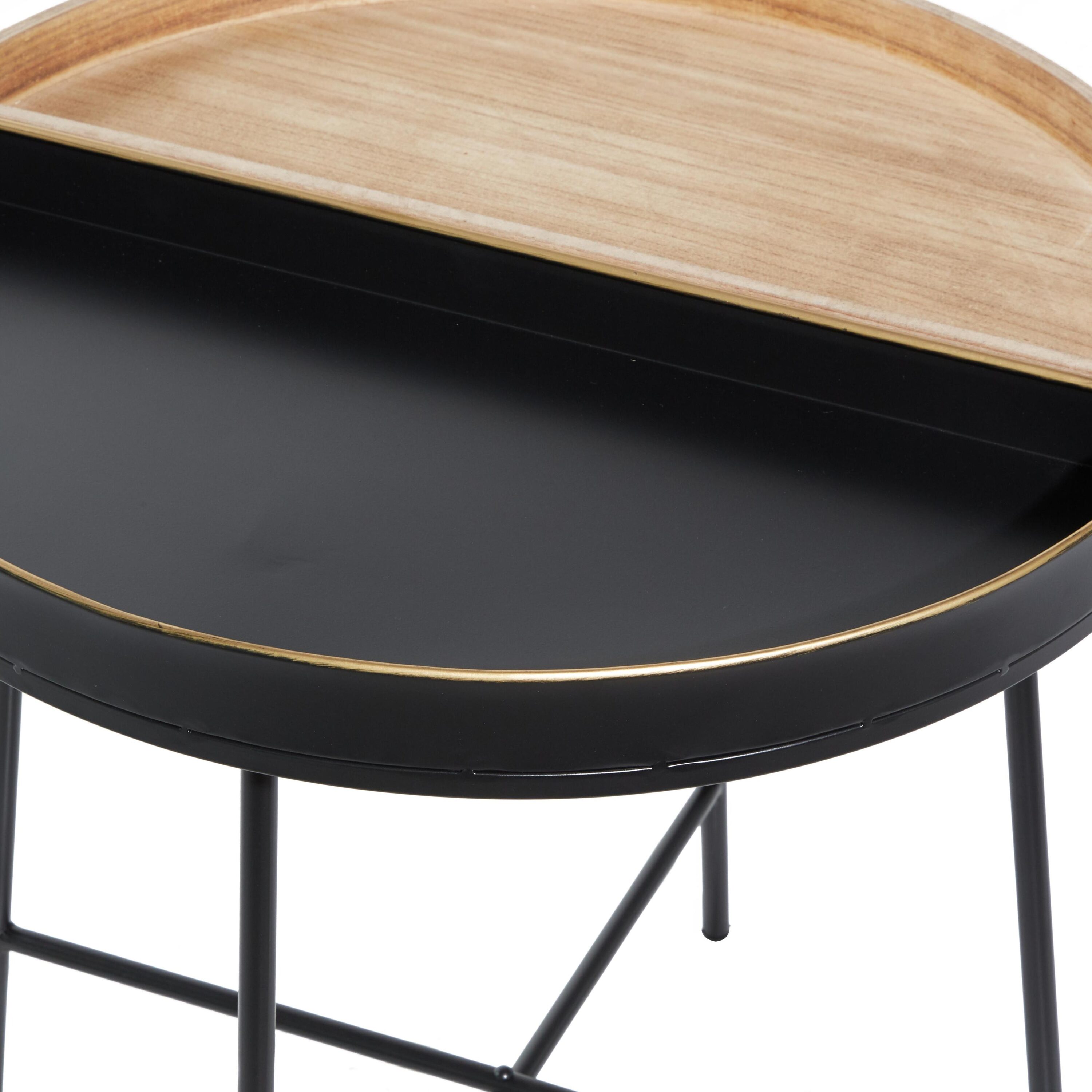 Compact Round Black Wood & Metal 24" Accent Table