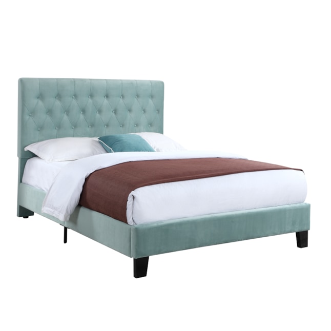 Lorino Home Lang Queen Upholstered Bed, Light Blue Bed Frame Queen