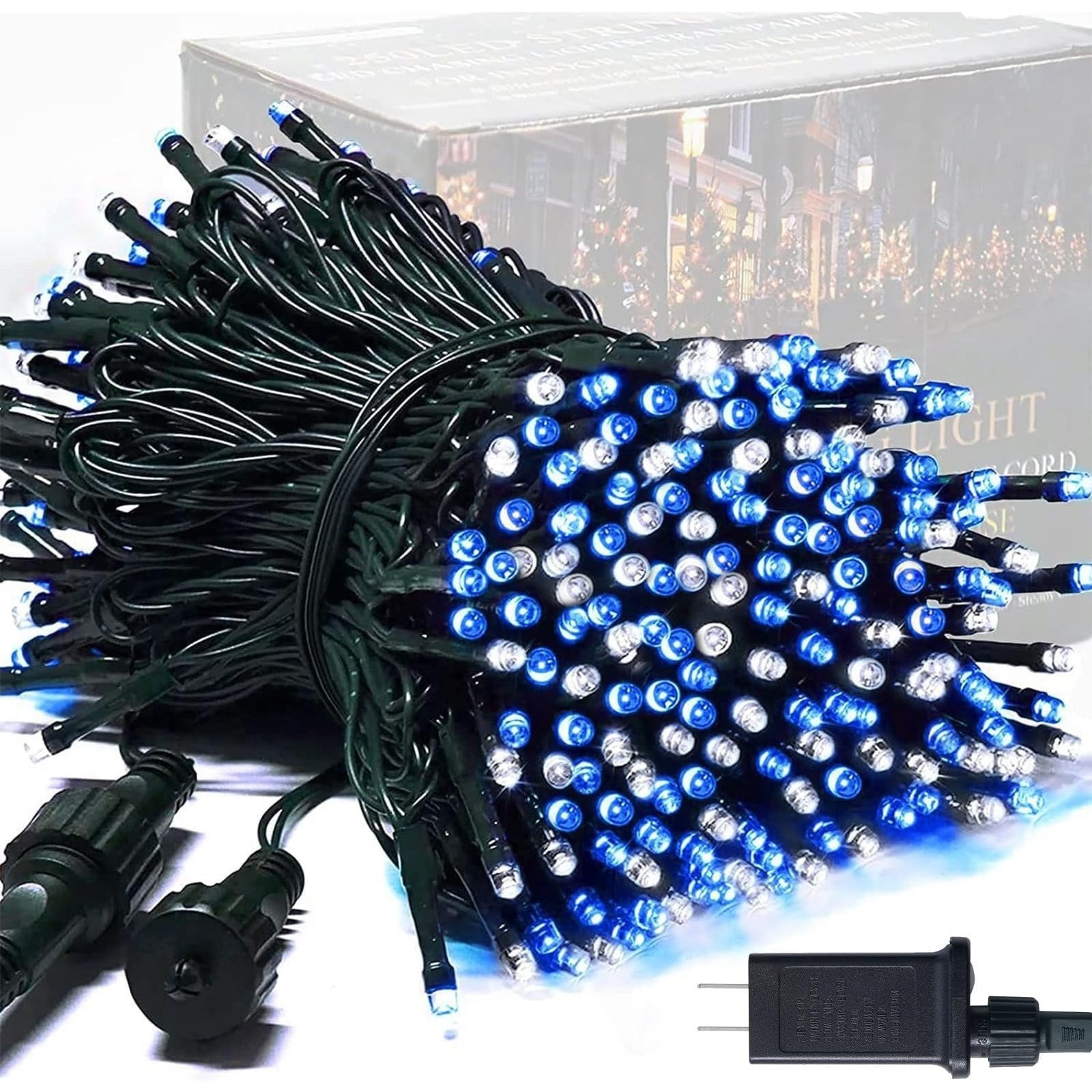 Pacrigo  250 LED Blue and White Christmas String Lights 91.5ft Plug In Outdoor Waterproof