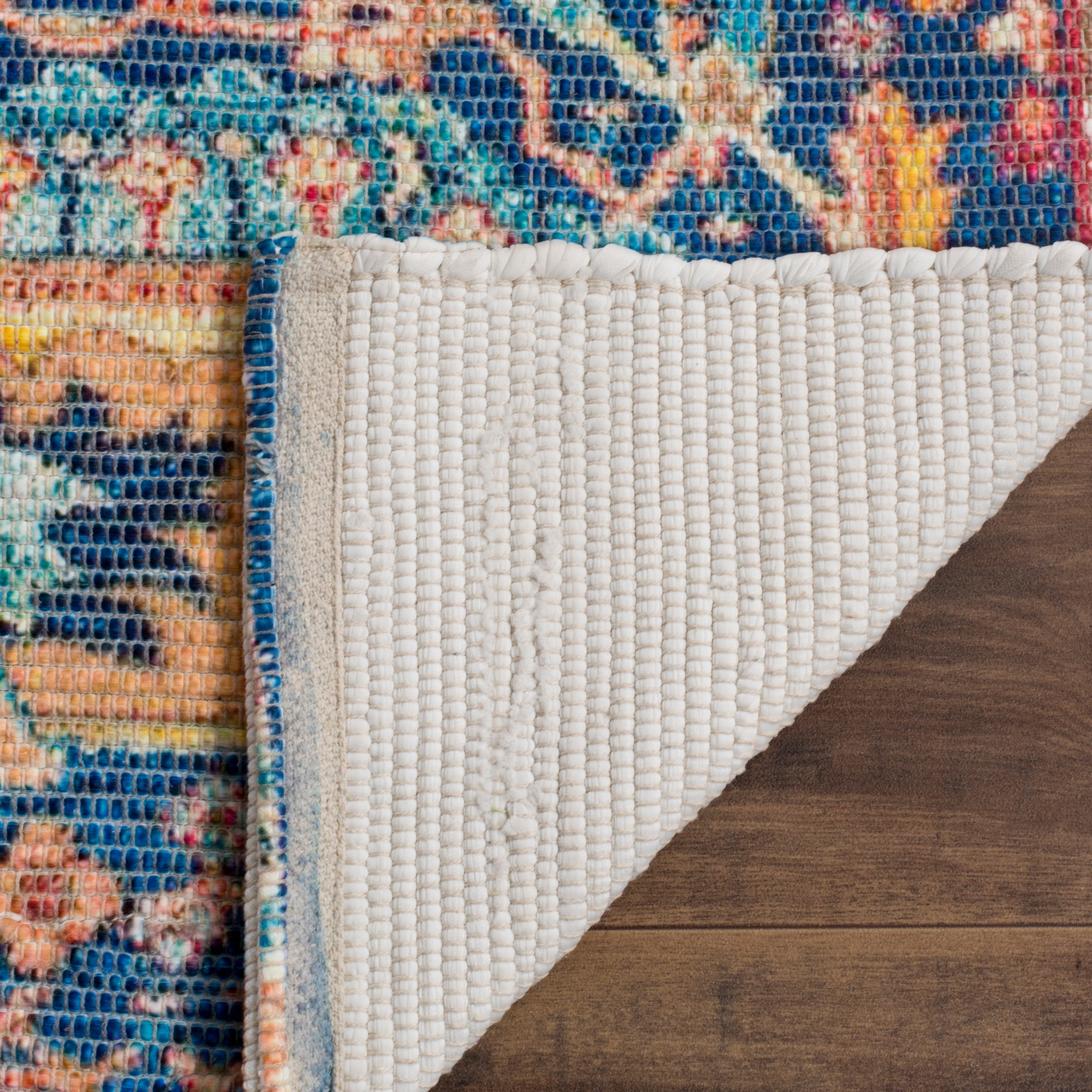 Coastal Breeze Blue and Orange Hand-Loomed Wool-Cotton Blend Area Rug, 3' x 5'