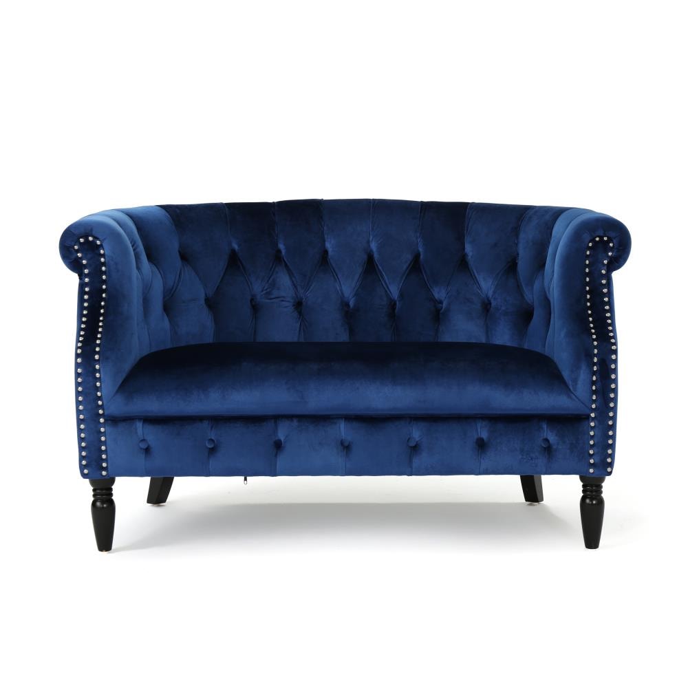 Best Selling Home Decor 302215 Milan 51.5-Inches Glam Navy blue and dark brown Velvet 2 -seater Loveseat