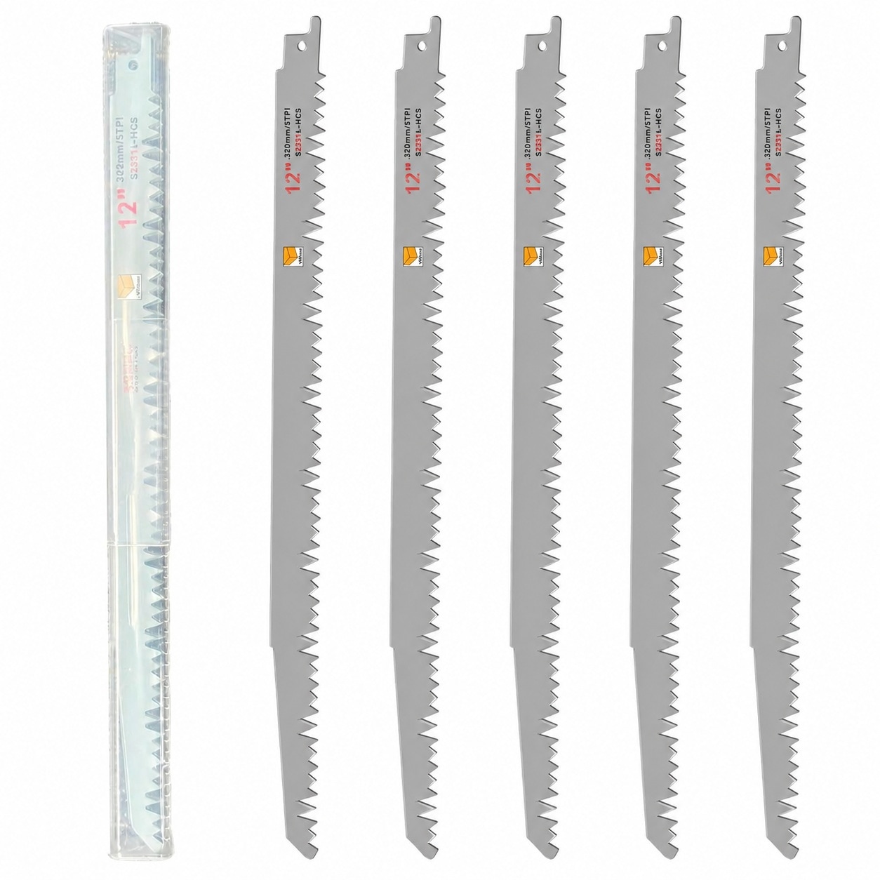 GAOLLY KHKFY 12 Inch Pruning Reciprocating Saw Blades 5TPI High Carbon Steel Universal Fit for Tree and Wood Cutting 5 Pack with Storage Case