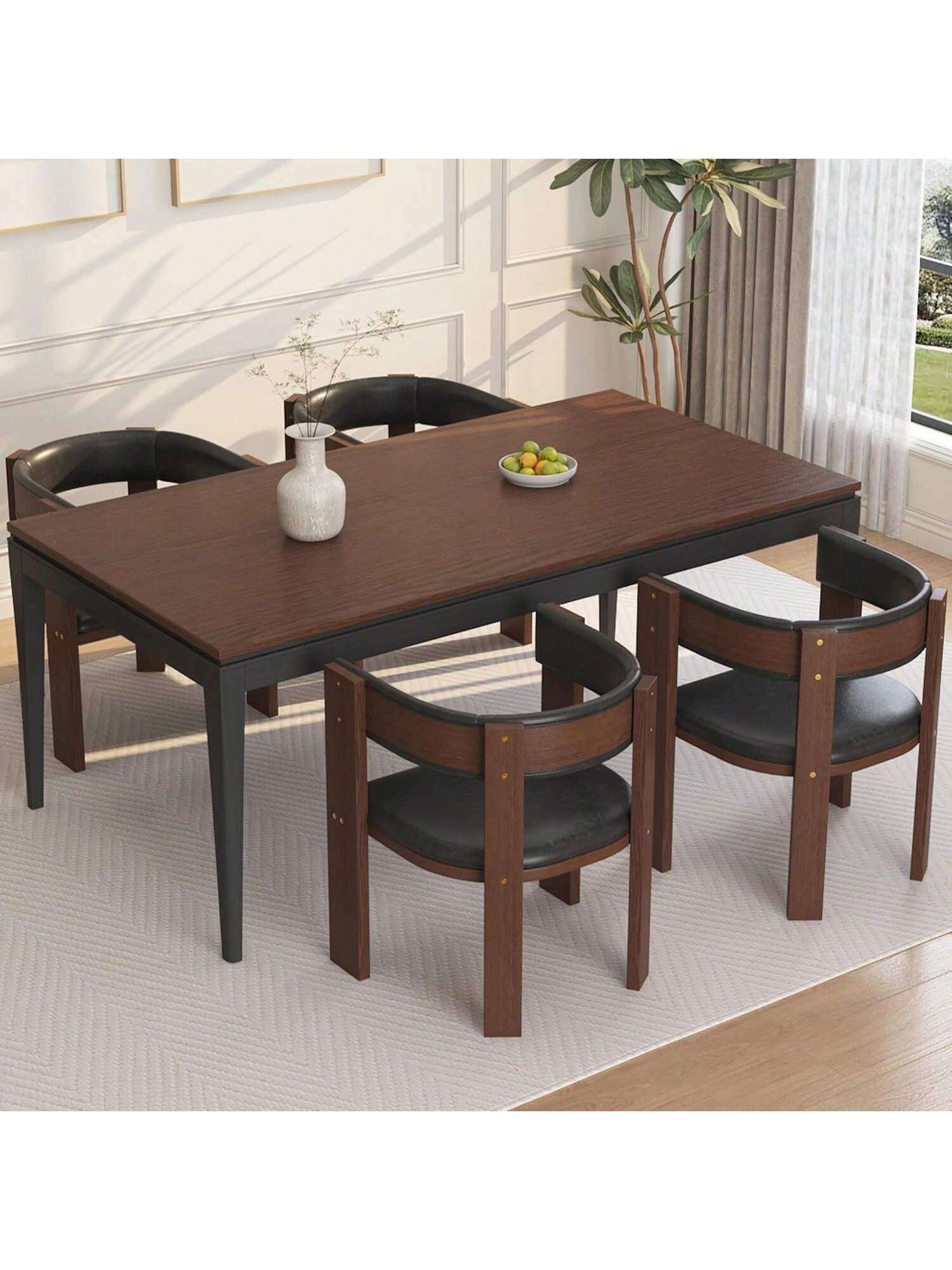 Qeetex BY-VNN-33AXWE5Q Set Of 4 Modern Dining Chairs - Wooden Kitchen Chairs With Curved Backrest Comfortable and Sturdy For Dining Room Breakfast Nook Living Room - Mid-Century Style Accent Chairs