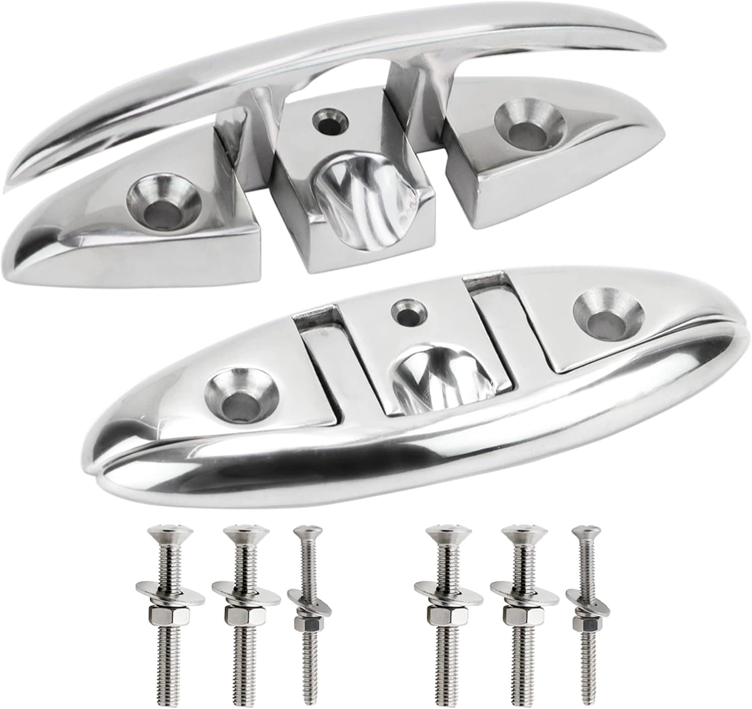 Etokfoks  316 stainless steel folding boat cleat set two flip up dock cleats for boats kayaks decks and piers with fasteners included