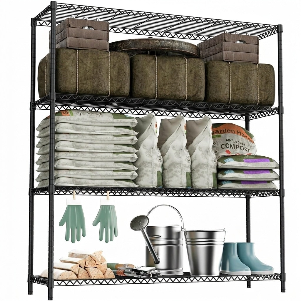 Phyfalip  4 Tier Wire Storage Shelf Adjustable Height Rust Proof Outdoor Utility Shelving Unit for Garden Kitchen Office Garage Dark Grey 17 7 D