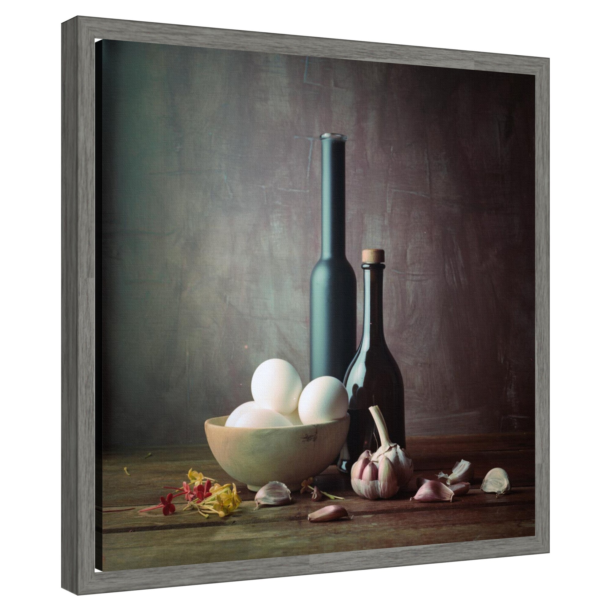 Amanti Art -  Kitchen Eggs and Bottles Still Life by Luiz Laercio Framed Canvas Wall Art Print 16...