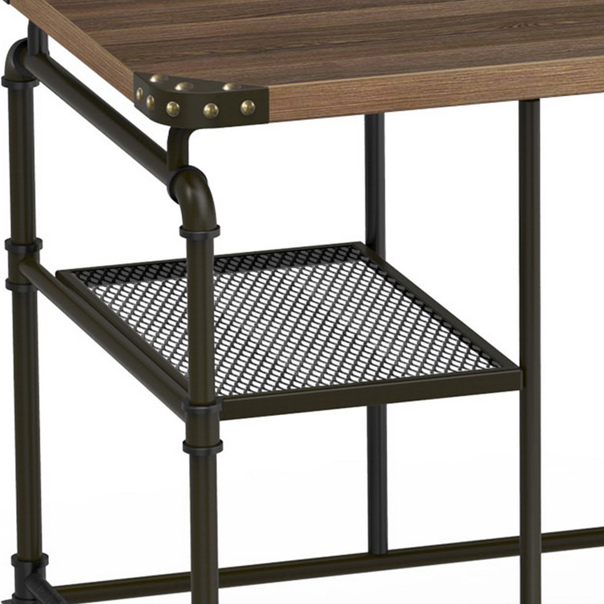 Industrial Wood and Metal Desk with 2 Shelves Brown - Benzara