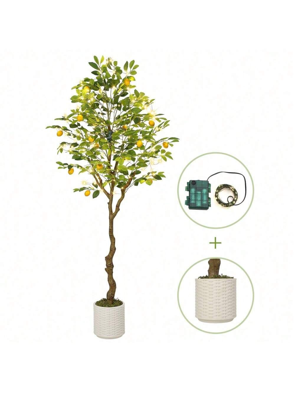 Qeetex PHK-33YKLM3A-HF4 6FT(with lights) Artificial Lemon Tree Indoor. Pre Potted Faux Lemon Tree with Realistic Fruit and Lifelike Leaves. Fake Lemom Plant with Lights for Indoor Home Decor Office Living Room