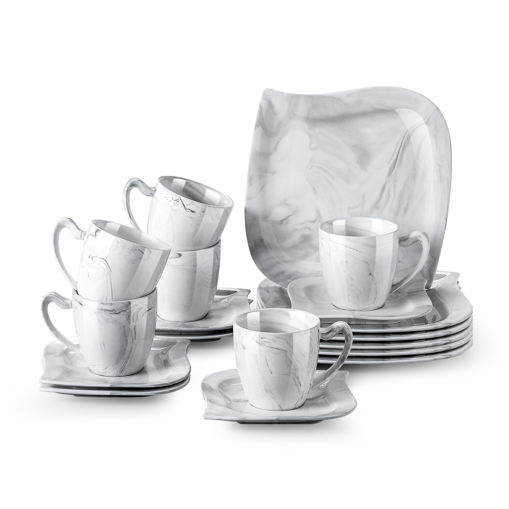 MALACASA Blance 18-Piece Porcelain Marble Gray Dinnerware Set