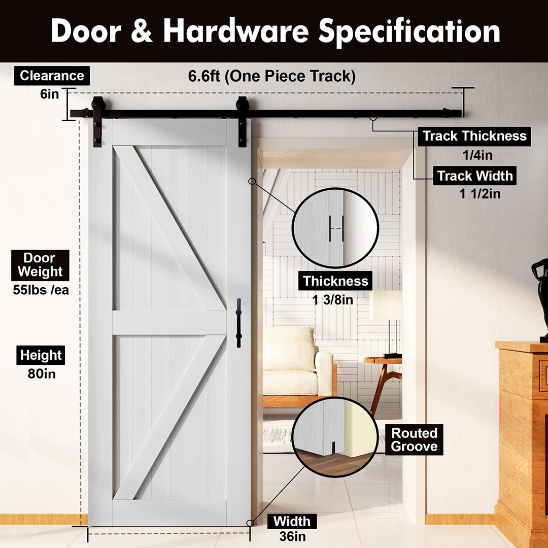 HOMACER YT1TGH079C-3680F-WH Barn-Doors - View #2