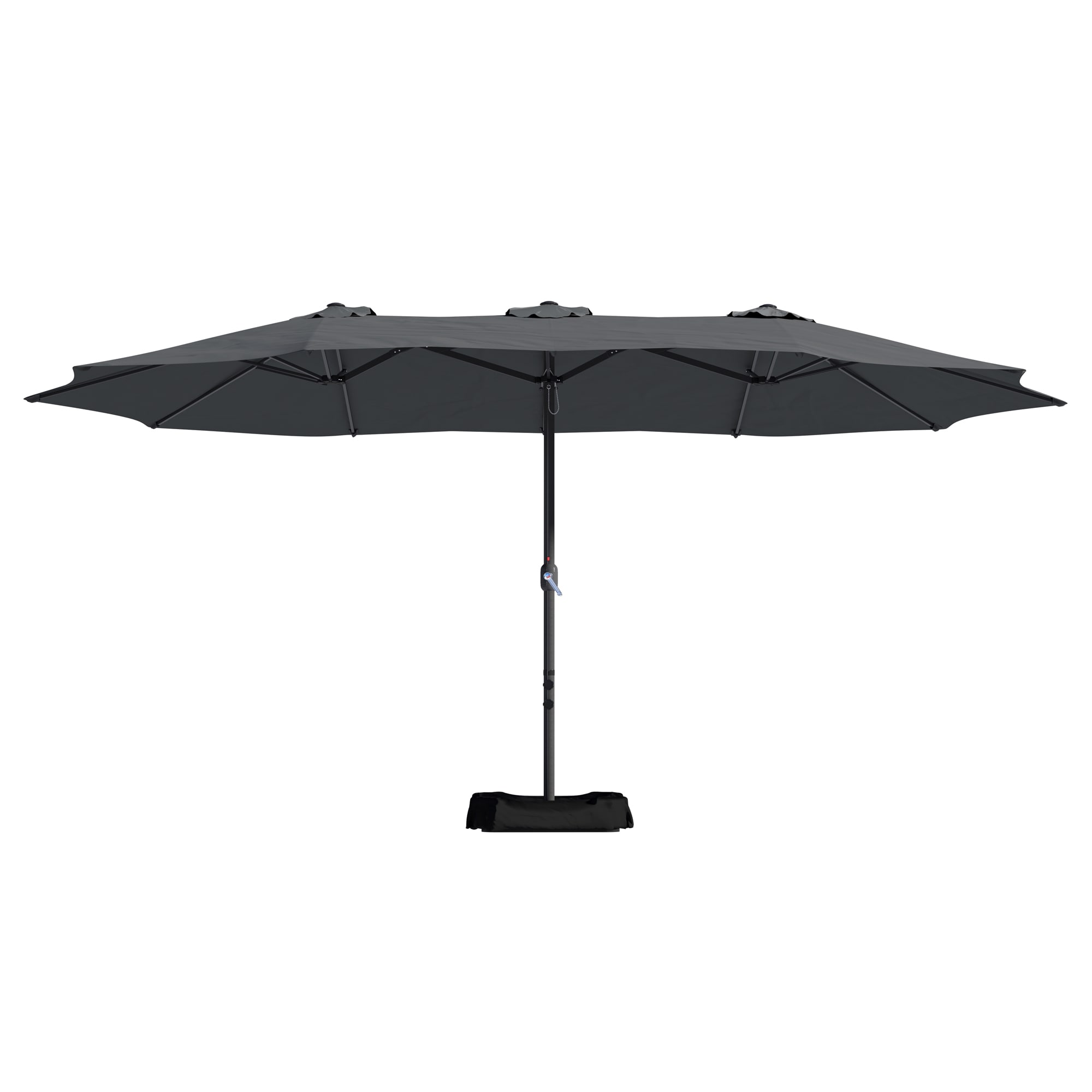 Sumyeg - 15-ft Steel Gray Crank Market Patio Umbrella with Base