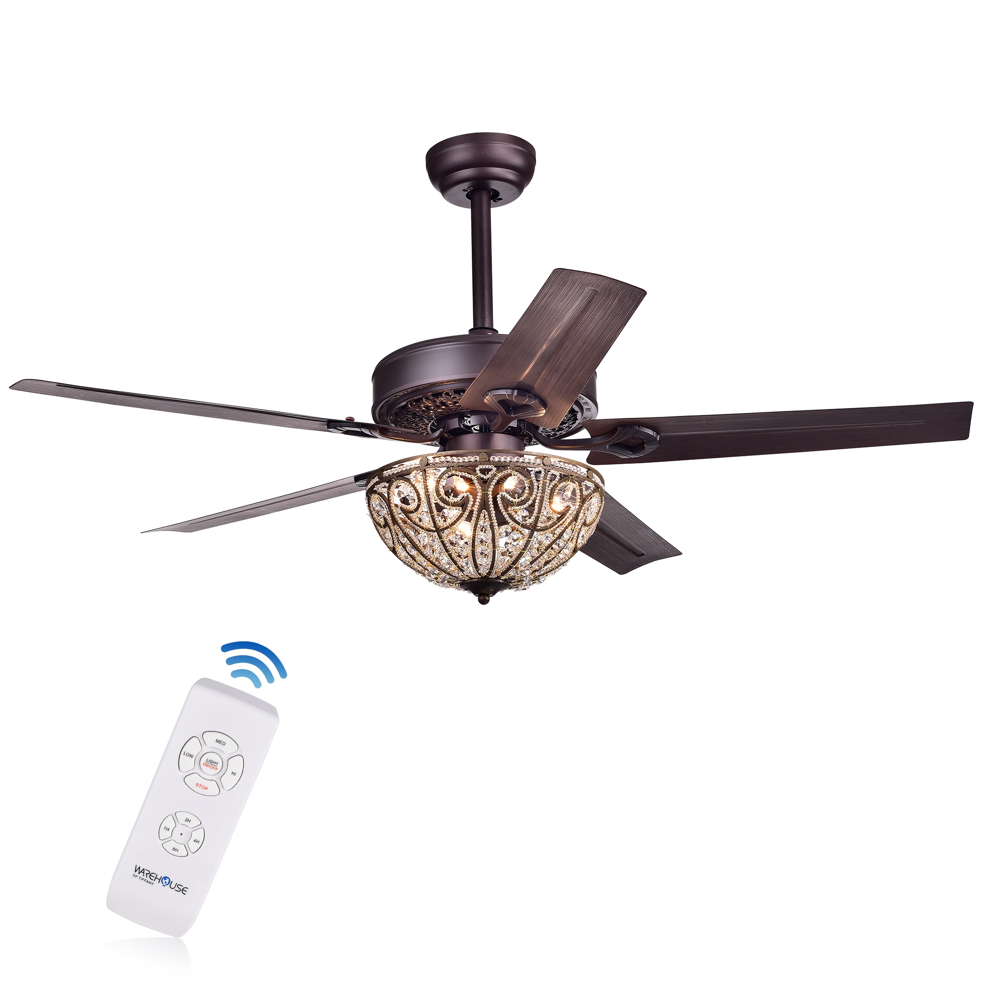 Bronze Crystal Chandelier Ceiling Fan with Remote, 48-inch