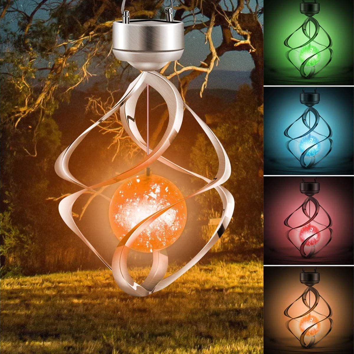 Oyezvary - Solar Wind Chimes Outdoor LED Color Changing Hanging Light for Garden Patio Balcony L...