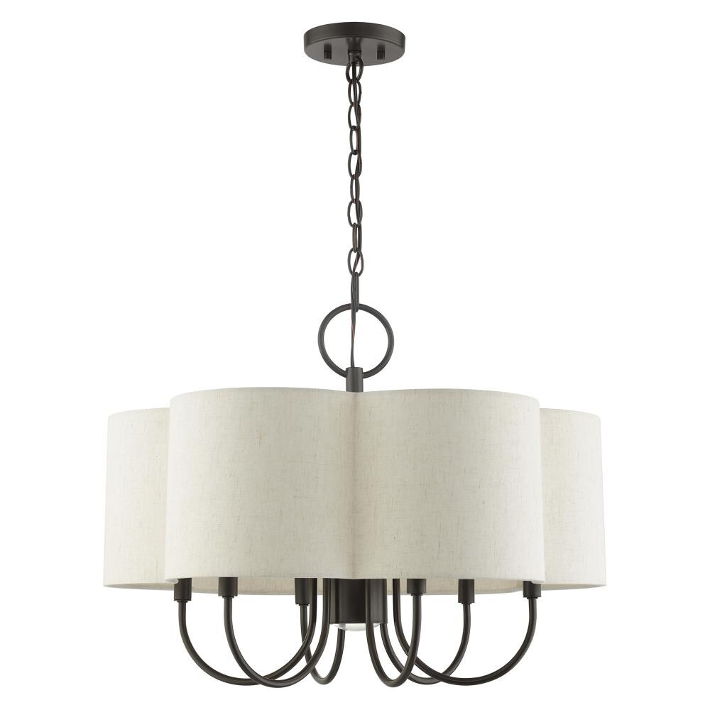 Elegant Solstice English Bronze 7-Light Chandelier with Oatmeal Shade
