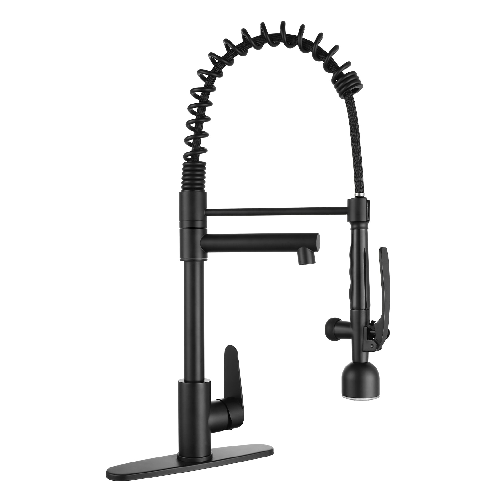 Huluwat XJ Kitchen Sink Faucet with LED Pull Down Sprayer Commercial Single Handle High Arc Kitchen Faucet Spring Sink Faucets with Deck Plate Dual Spouts Stainless Steel