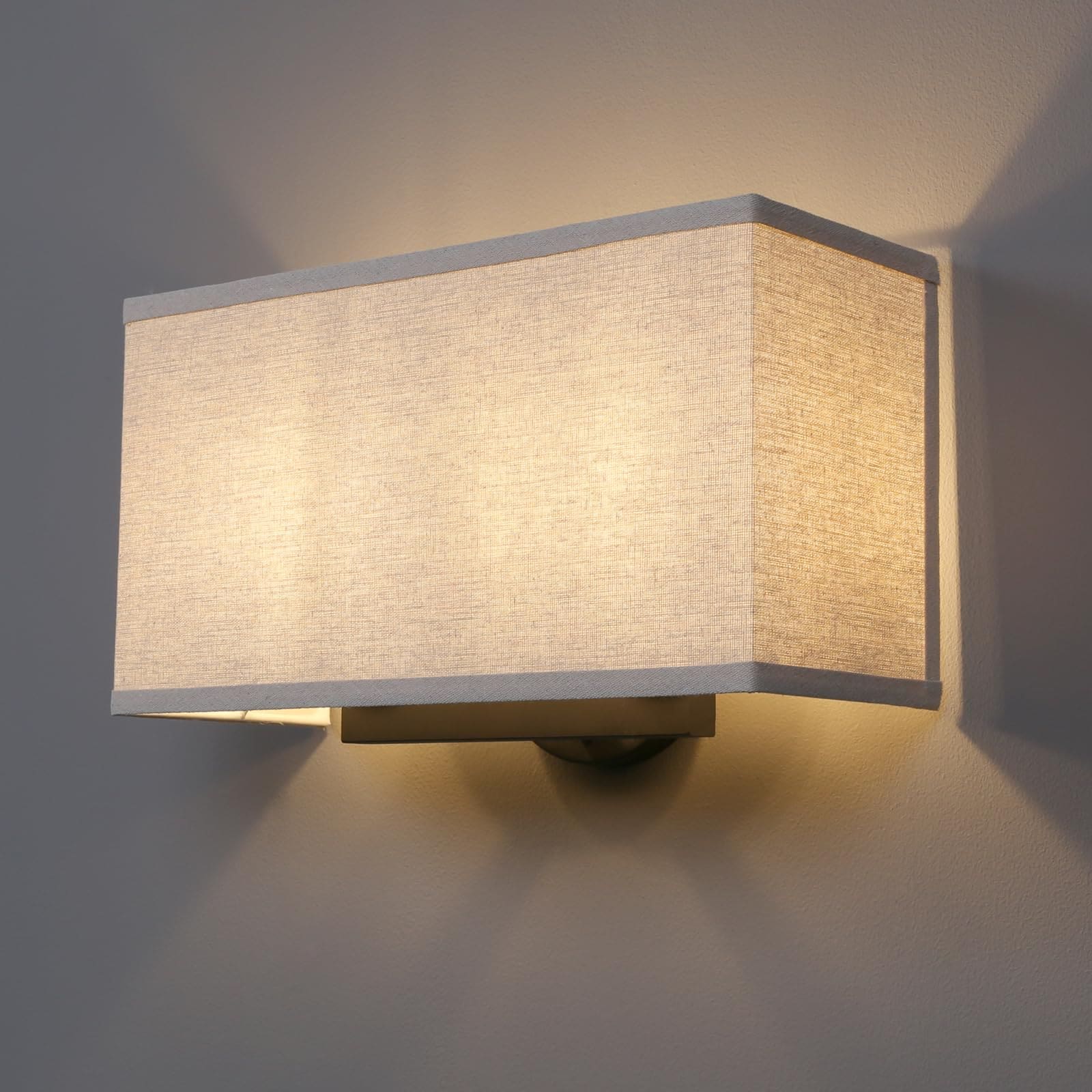 JVFCXXV  Linen Boho Wall Sconce Dual Light Indoor Hardwired Vanity Fixture with Square Fabric Shade for Hallway Kitchen Living Room