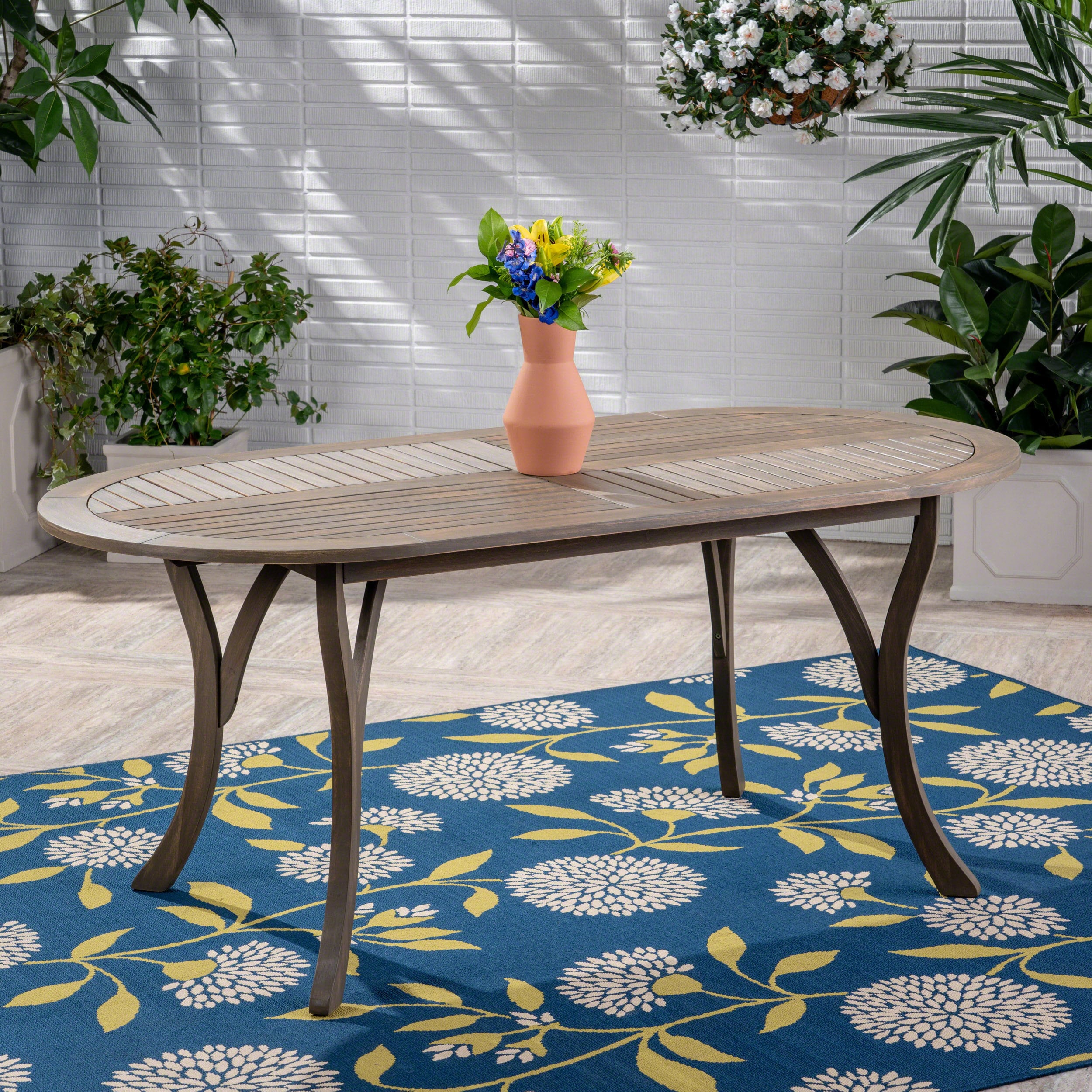 ZAKLOOP WU1760P145699 Premium Outdoor Relaxation Oval Outdoor Dining Table 34.75-in W x 70-in L