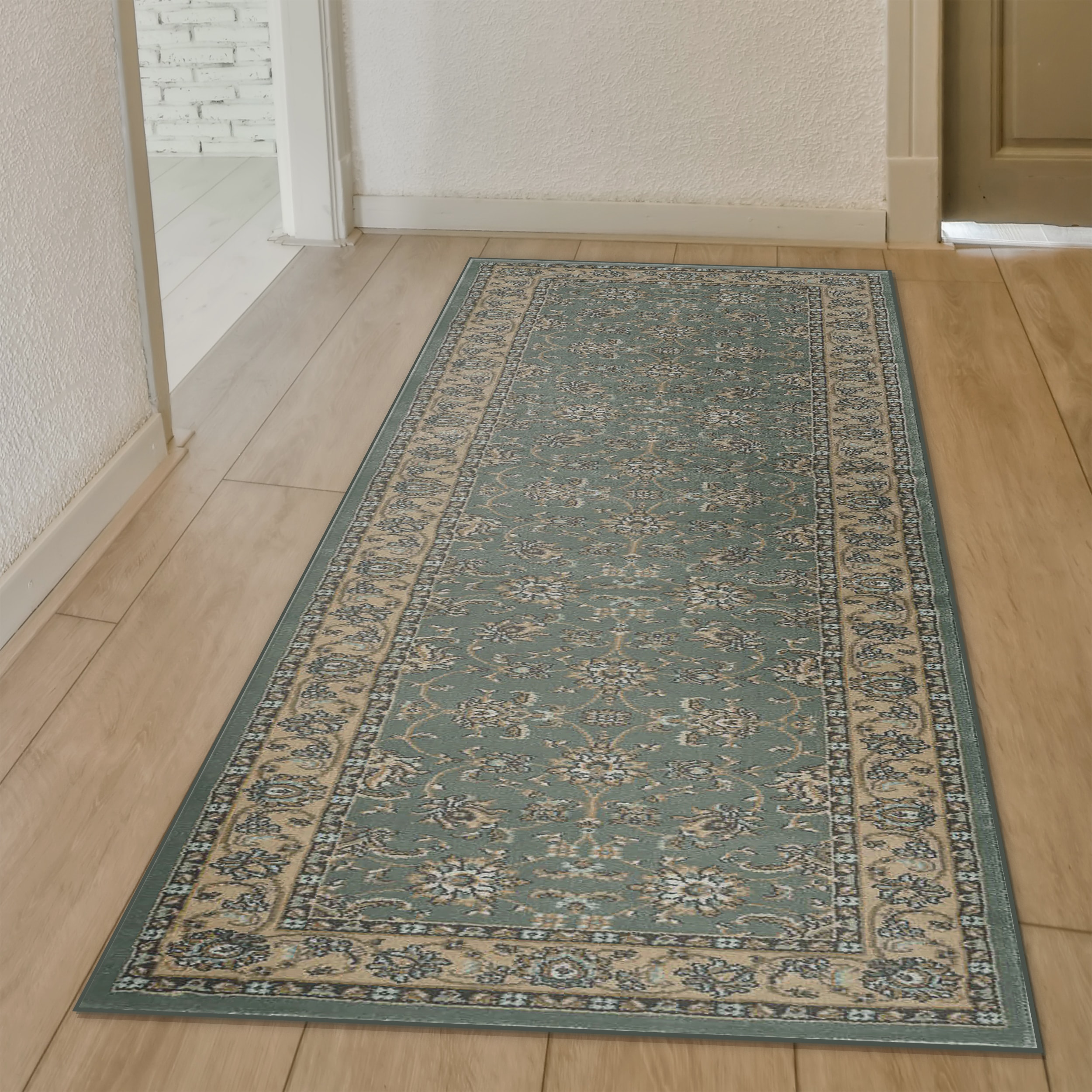 Pisa Green Synthetic Traditional Oriental Runner Rug
