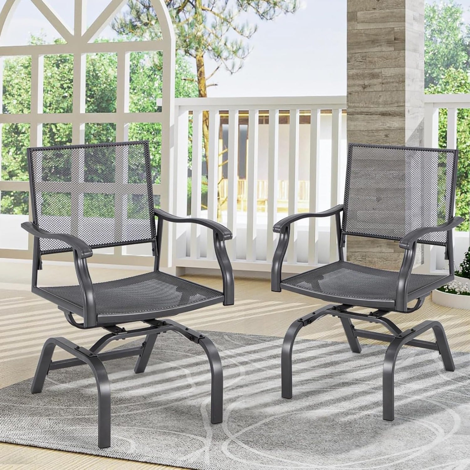 AECOJOY 16202GY-LS01 Patio chair Set of 2 Black Iron Frame Stationary Rocking Chair with Gray Solid Seat