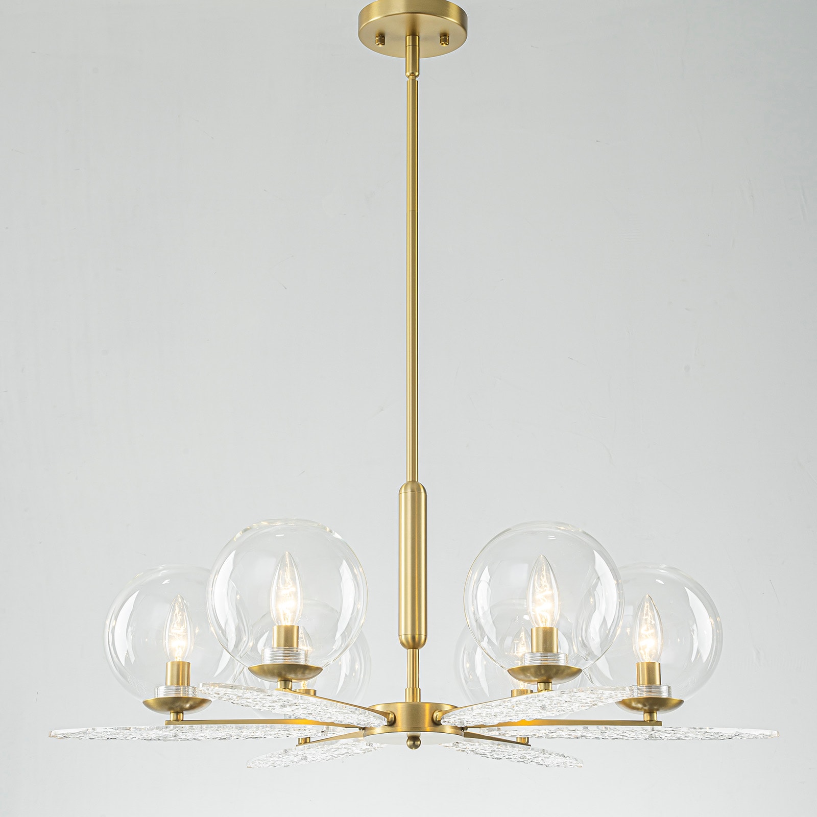 MENCOLULU Clear Glass Shades and Rippled Acrylic Panels Accents Chandeliers 6 -Light Gold Metal Chandelier